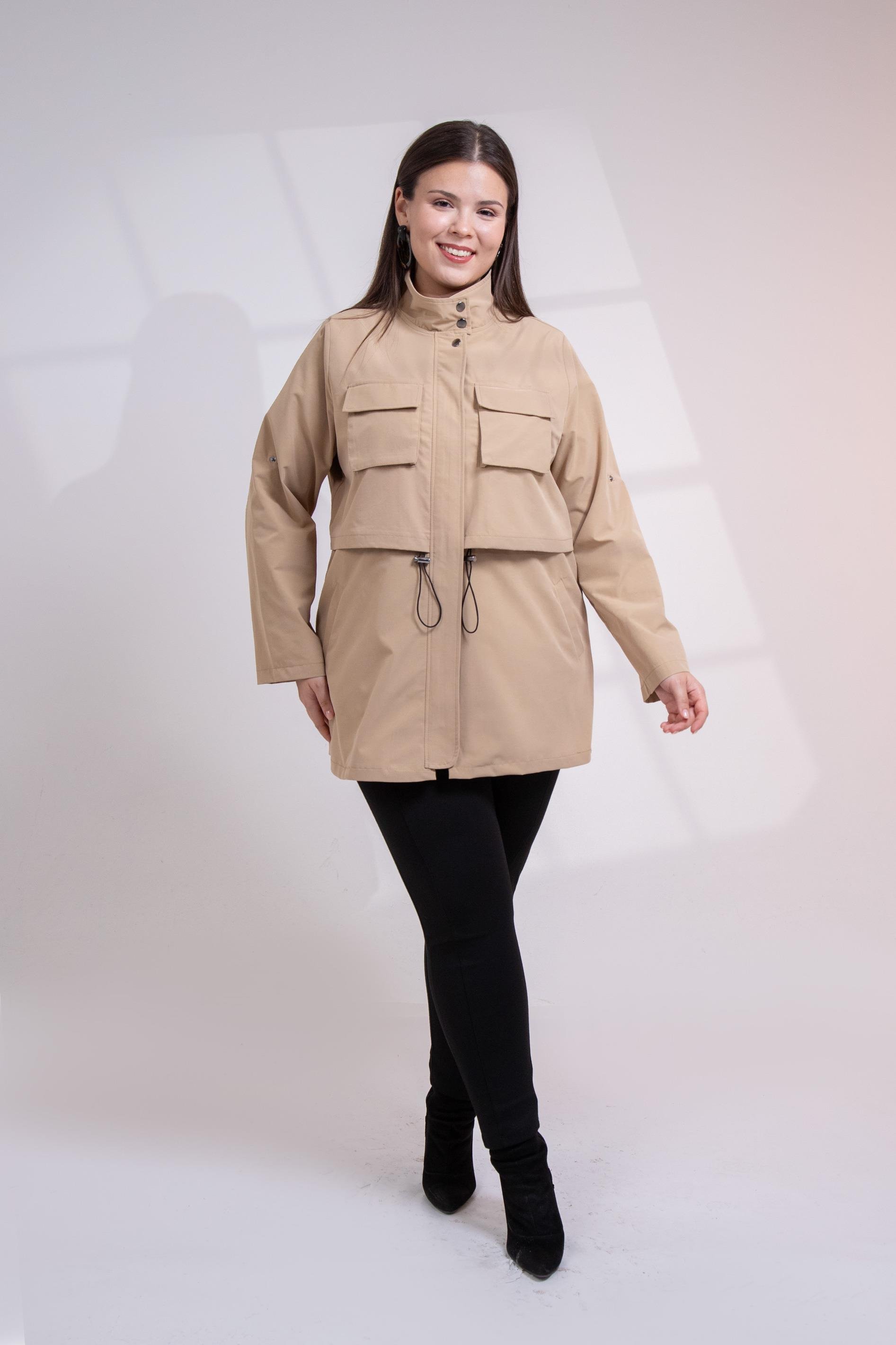 Büyük Beden 3330640 Cep Detaylı Trençkot Ceket  Camel