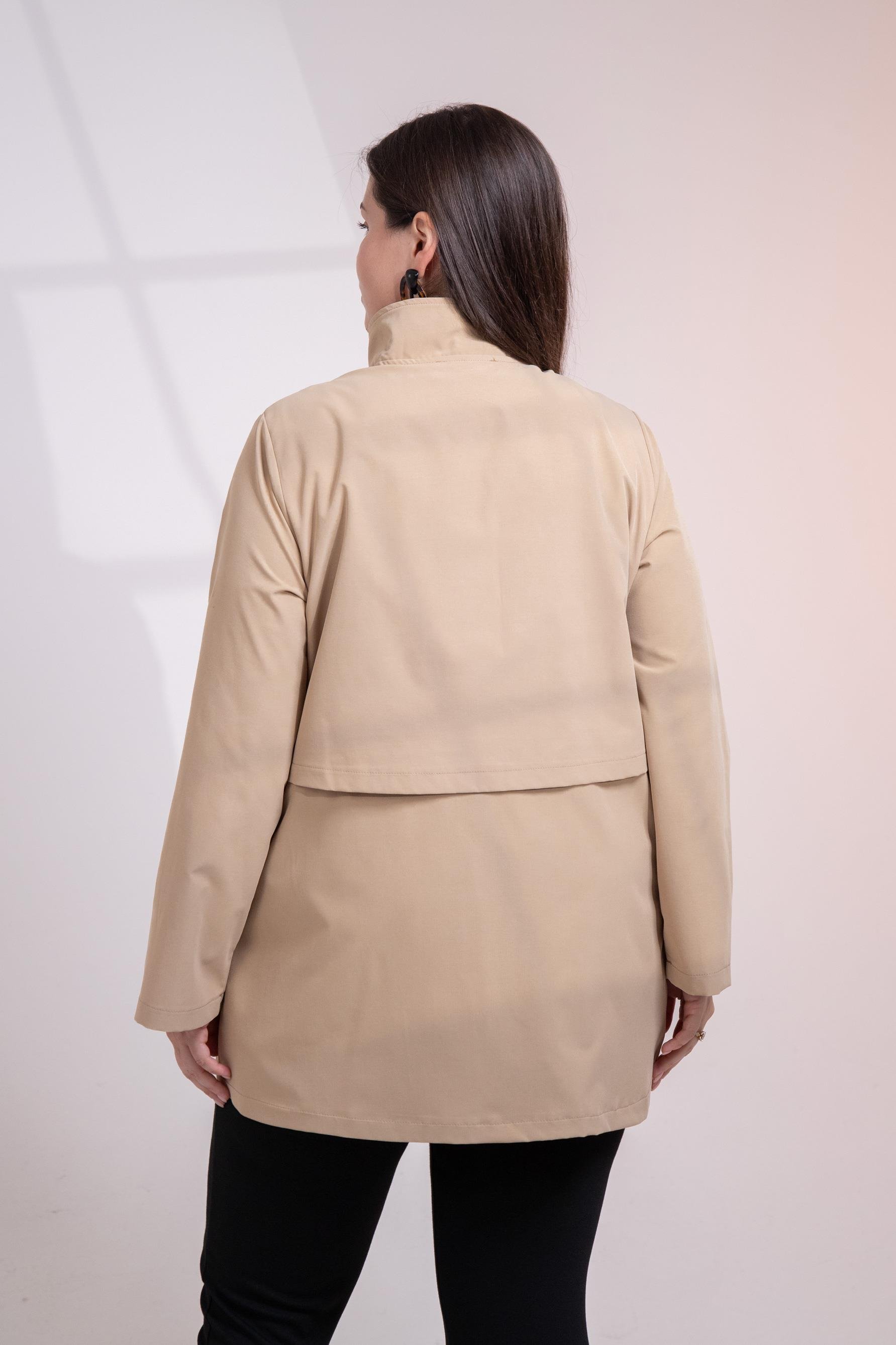 Büyük Beden 3330640 Cep Detaylı Trençkot Ceket  Camel