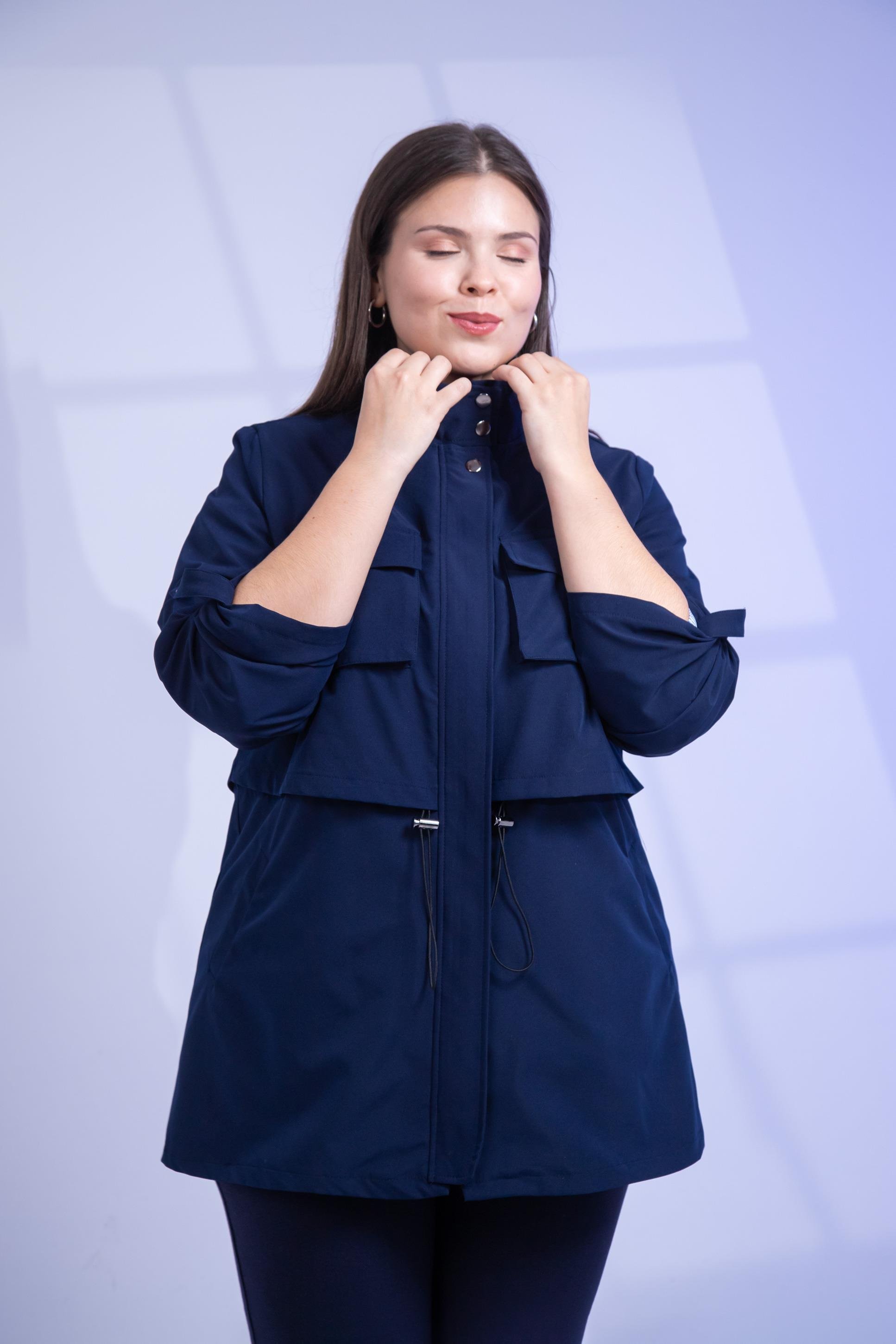 Büyük Beden 3330640 Cep Detaylı Trençkot Ceket  Lacivert