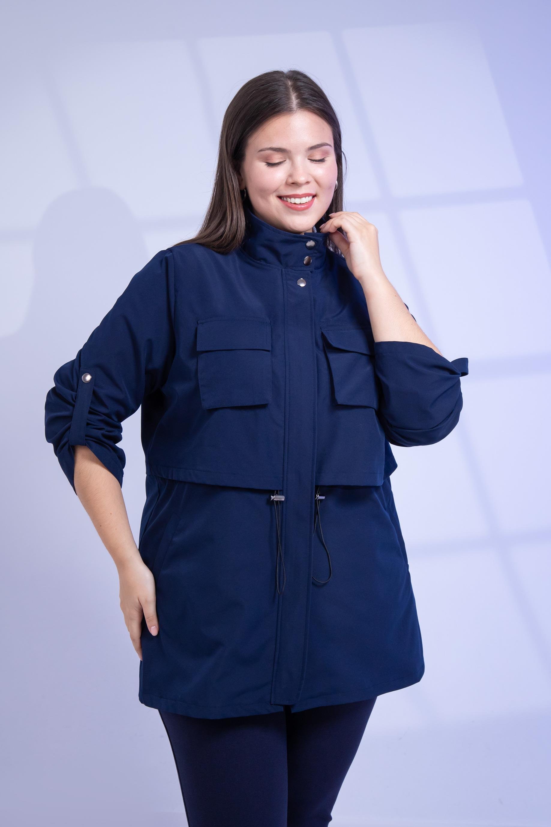 Büyük Beden 3330640 Cep Detaylı Trençkot Ceket  Lacivert