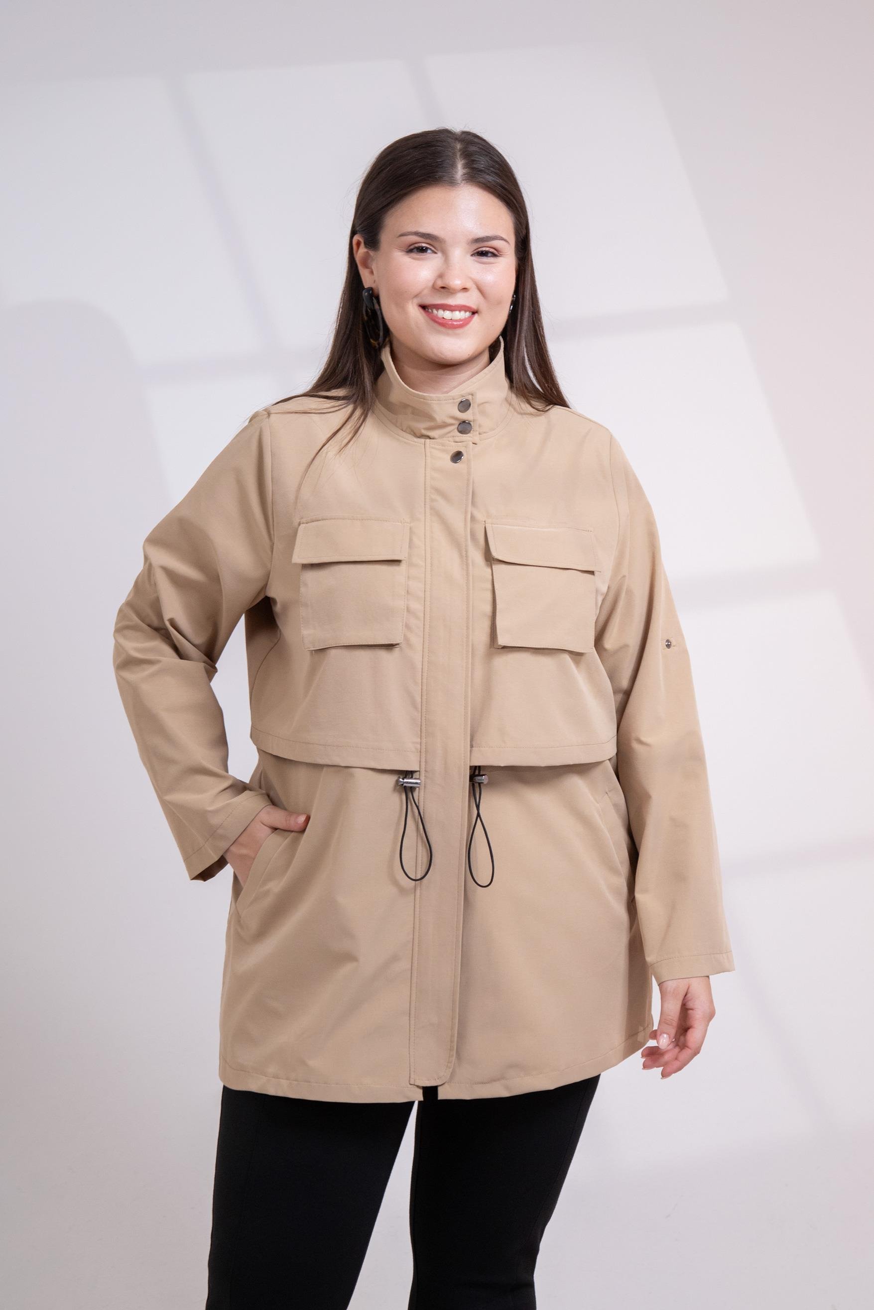 Büyük Beden 3330640 Cep Detaylı Trençkot Ceket  Camel