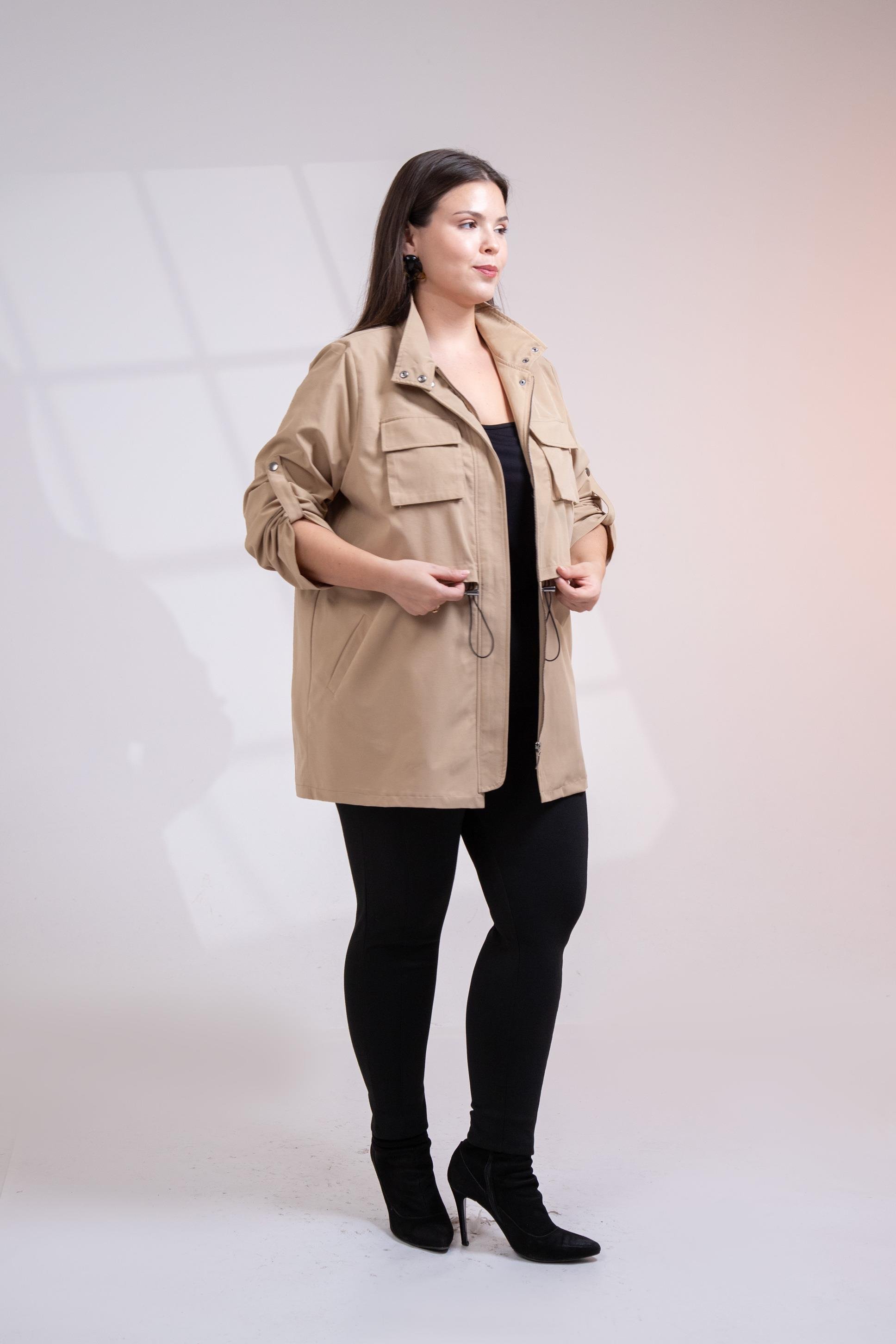 Büyük Beden 3330640 Cep Detaylı Trençkot Ceket  Camel