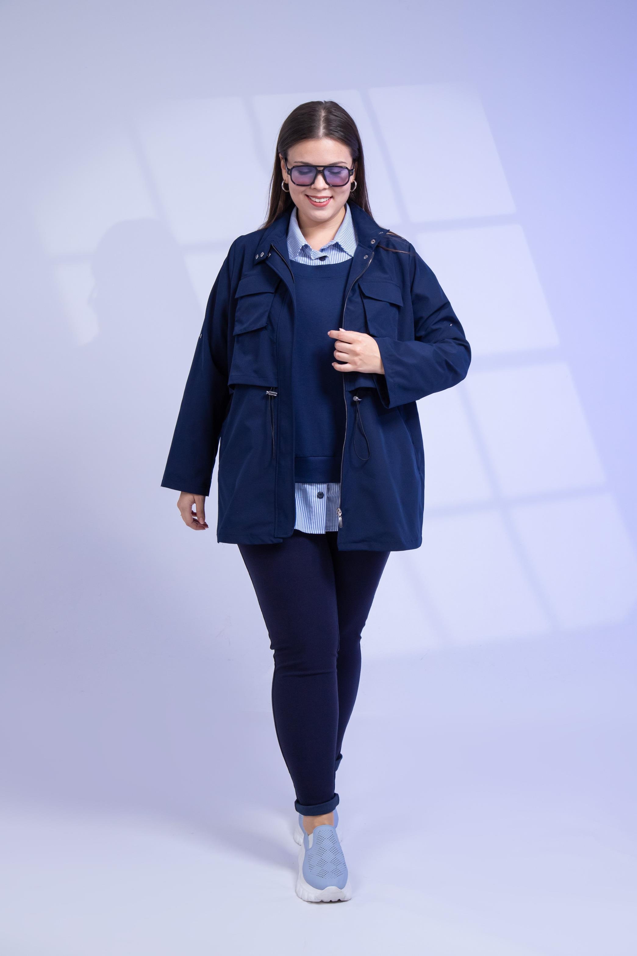 Büyük Beden 3330640 Cep Detaylı Trençkot Ceket  Lacivert