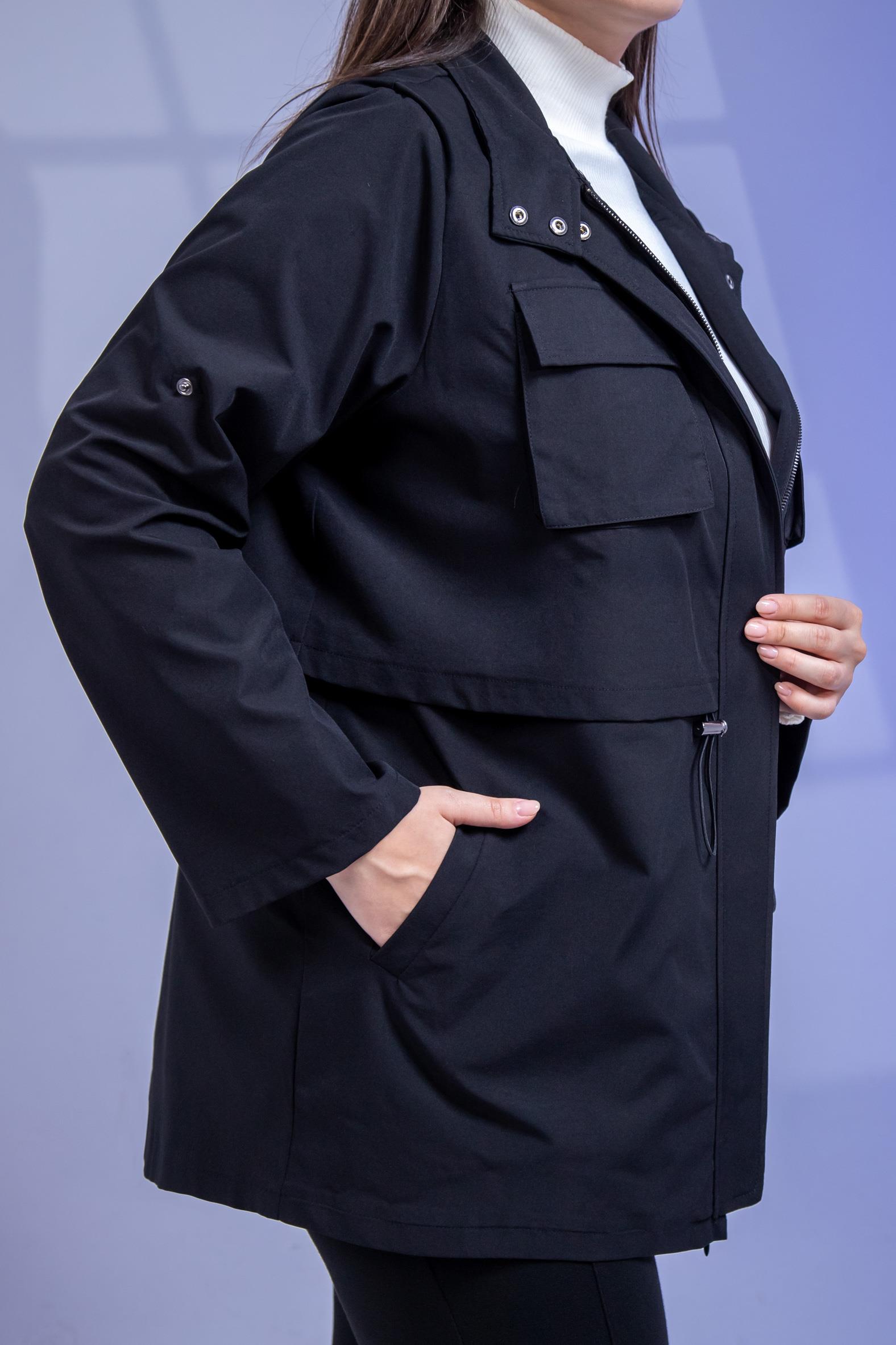 Büyük Beden 3330640 Cep Detaylı Trençkot Ceket  Siyah