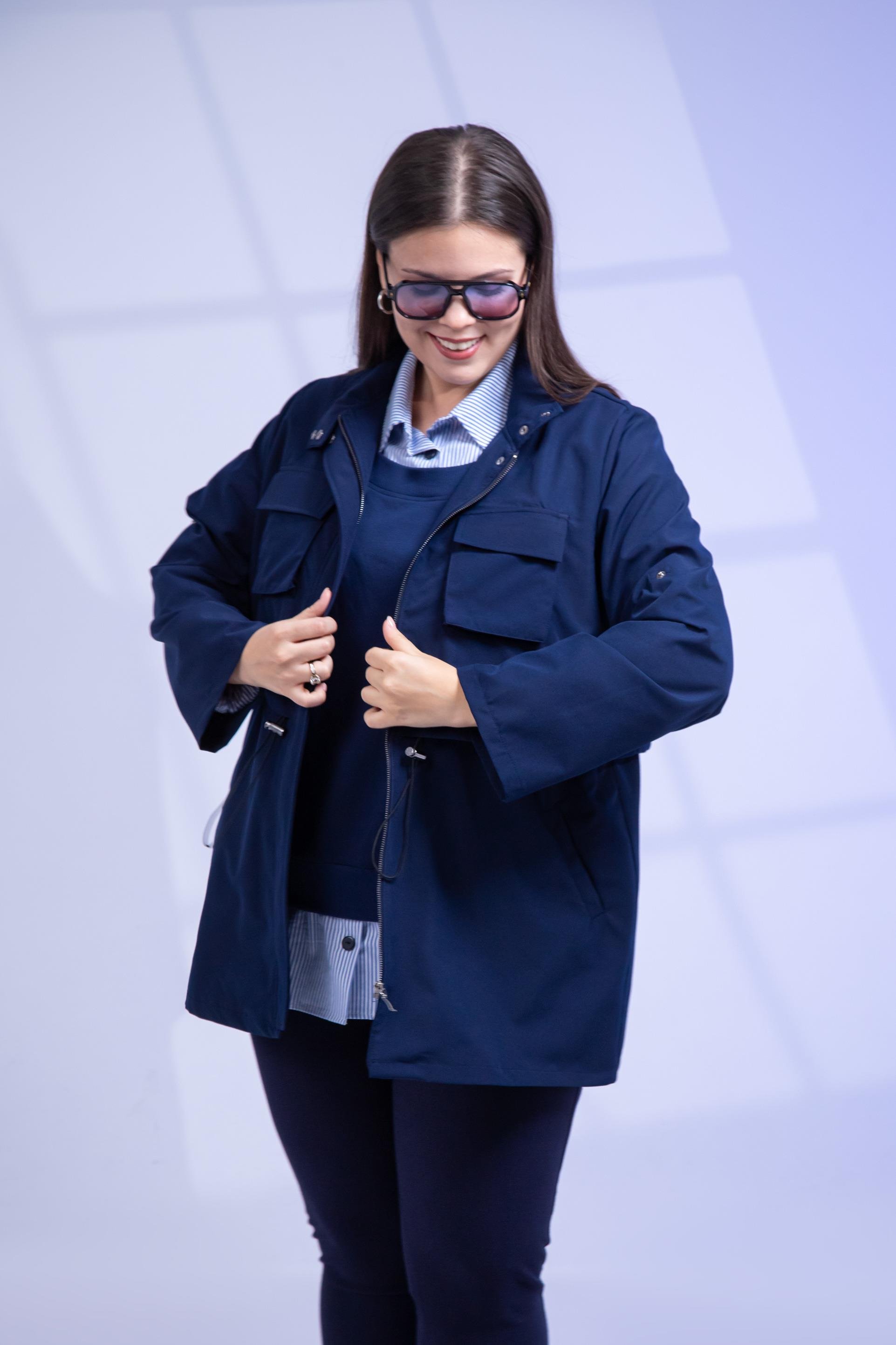 Büyük Beden 3330640 Cep Detaylı Trençkot Ceket  Lacivert