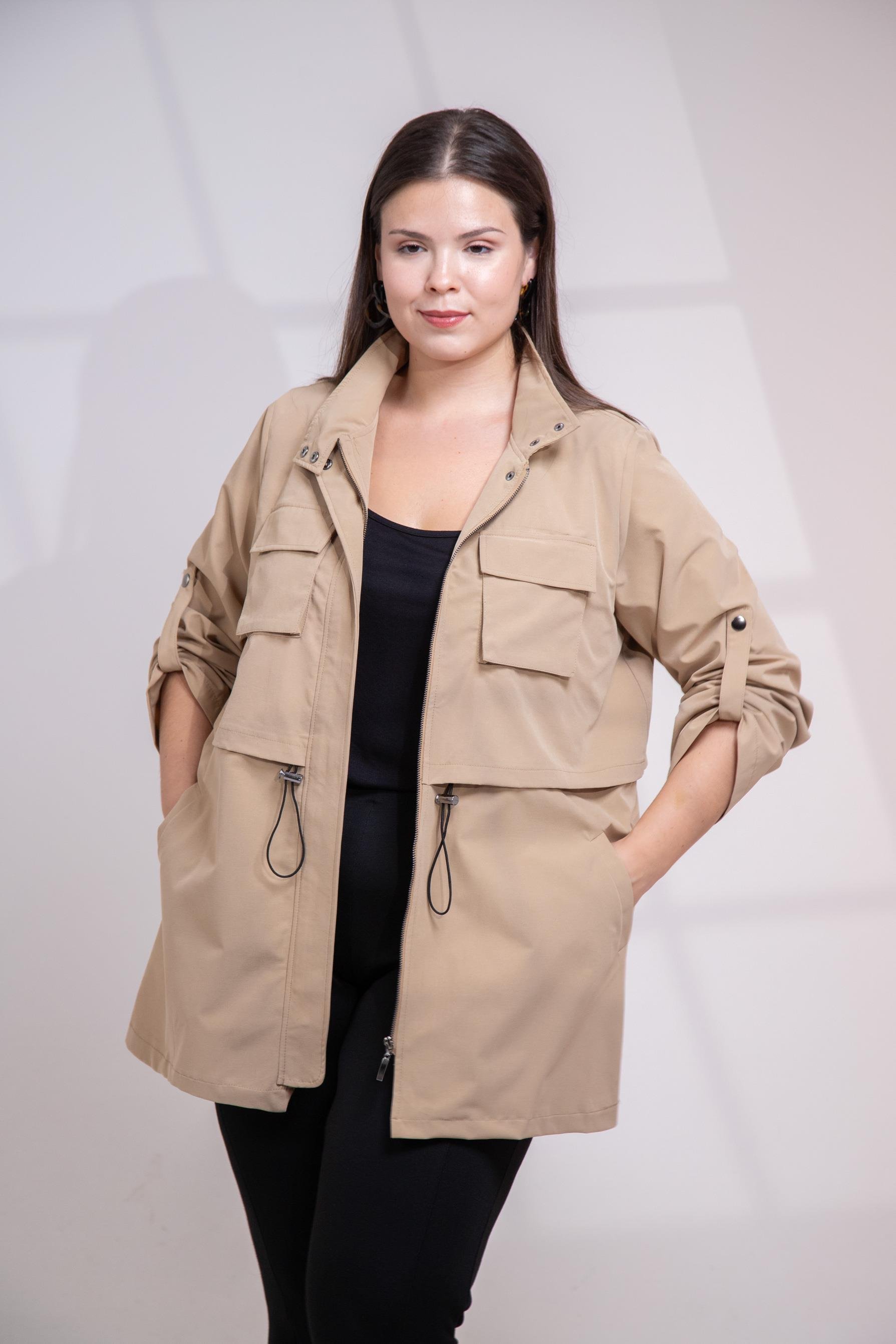 Büyük Beden 3330640 Cep Detaylı Trençkot Ceket  Camel