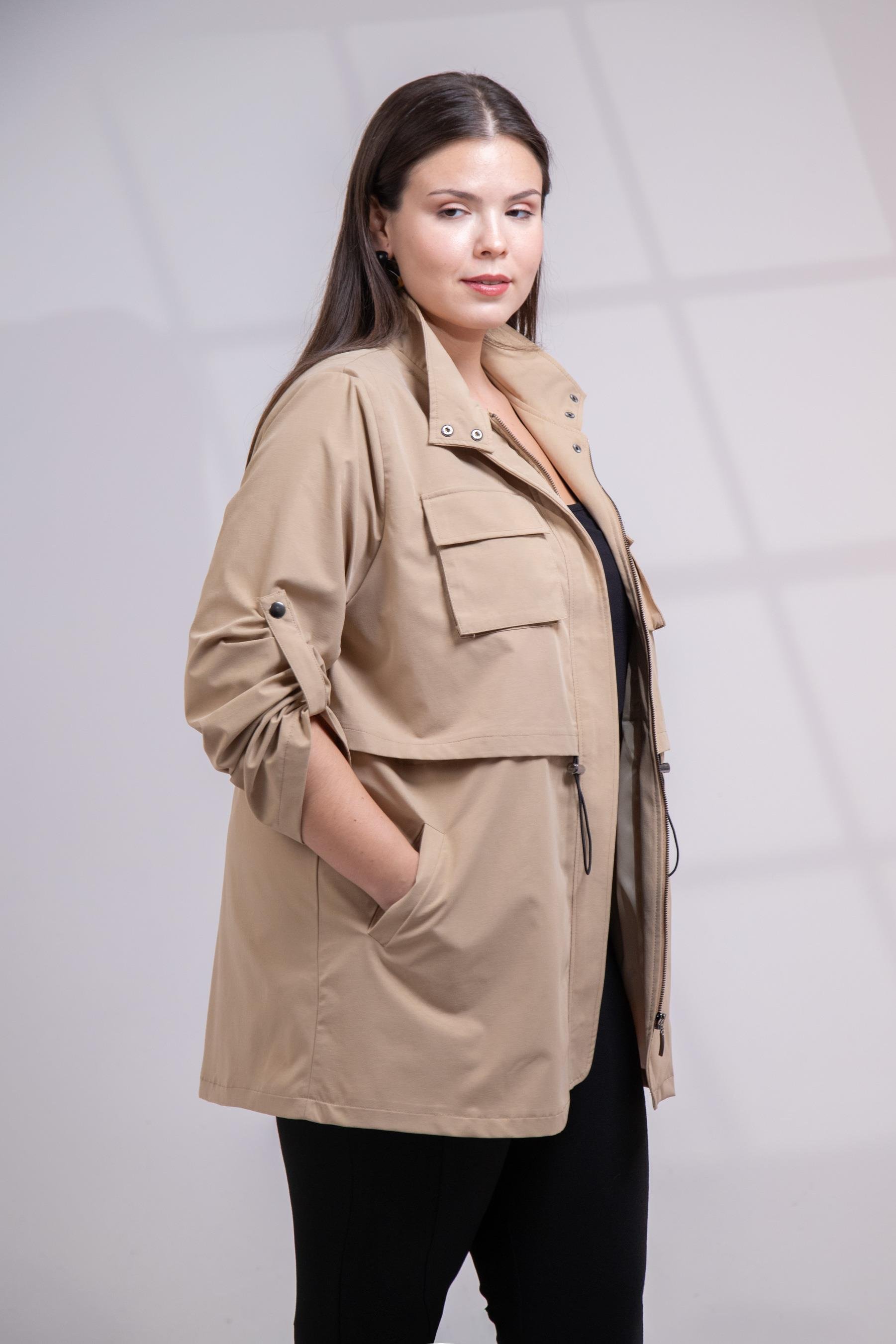 Büyük Beden 3330640 Cep Detaylı Trençkot Ceket  Camel