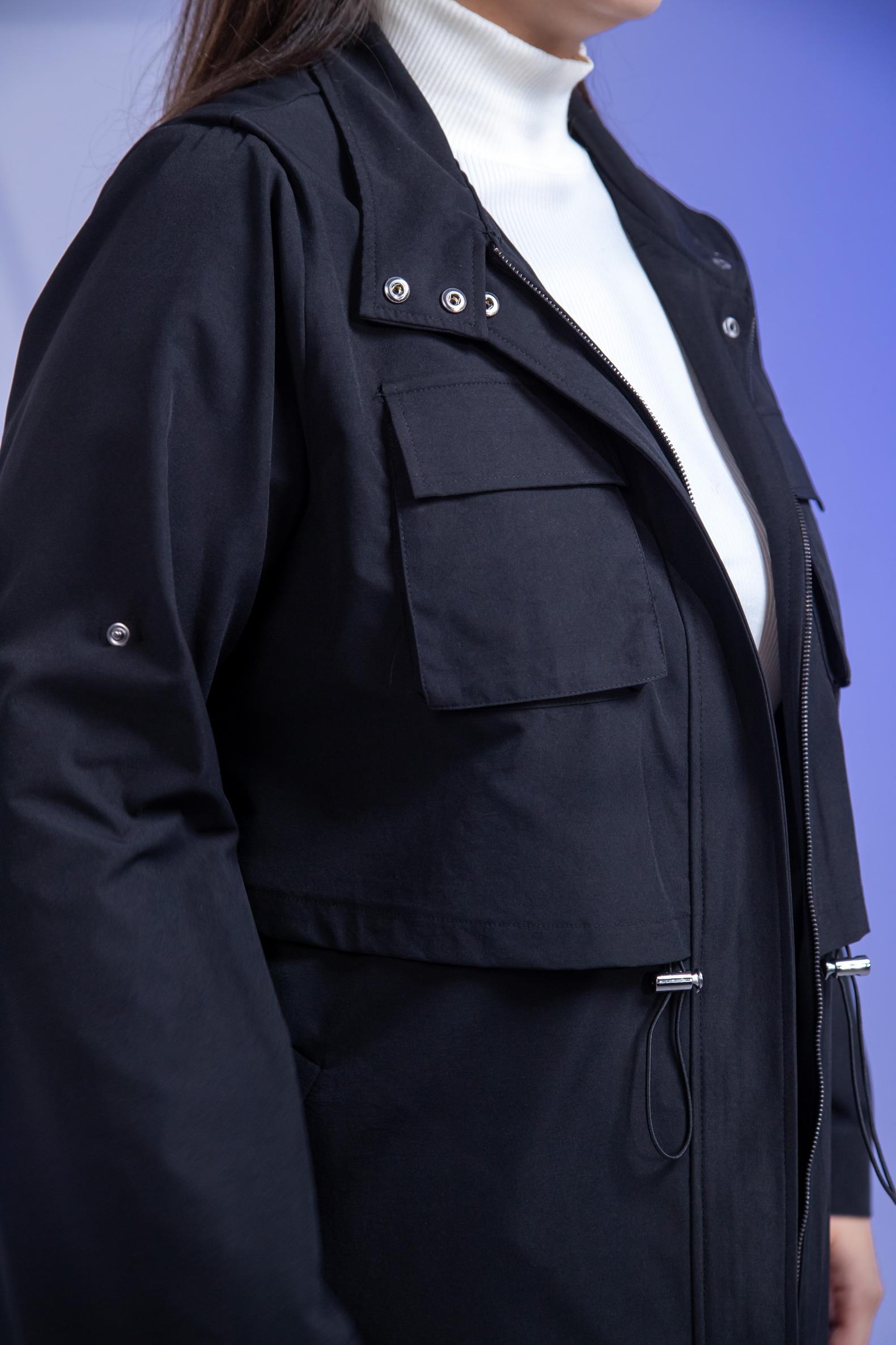 Büyük Beden 3330640 Cep Detaylı Trençkot Ceket  Siyah