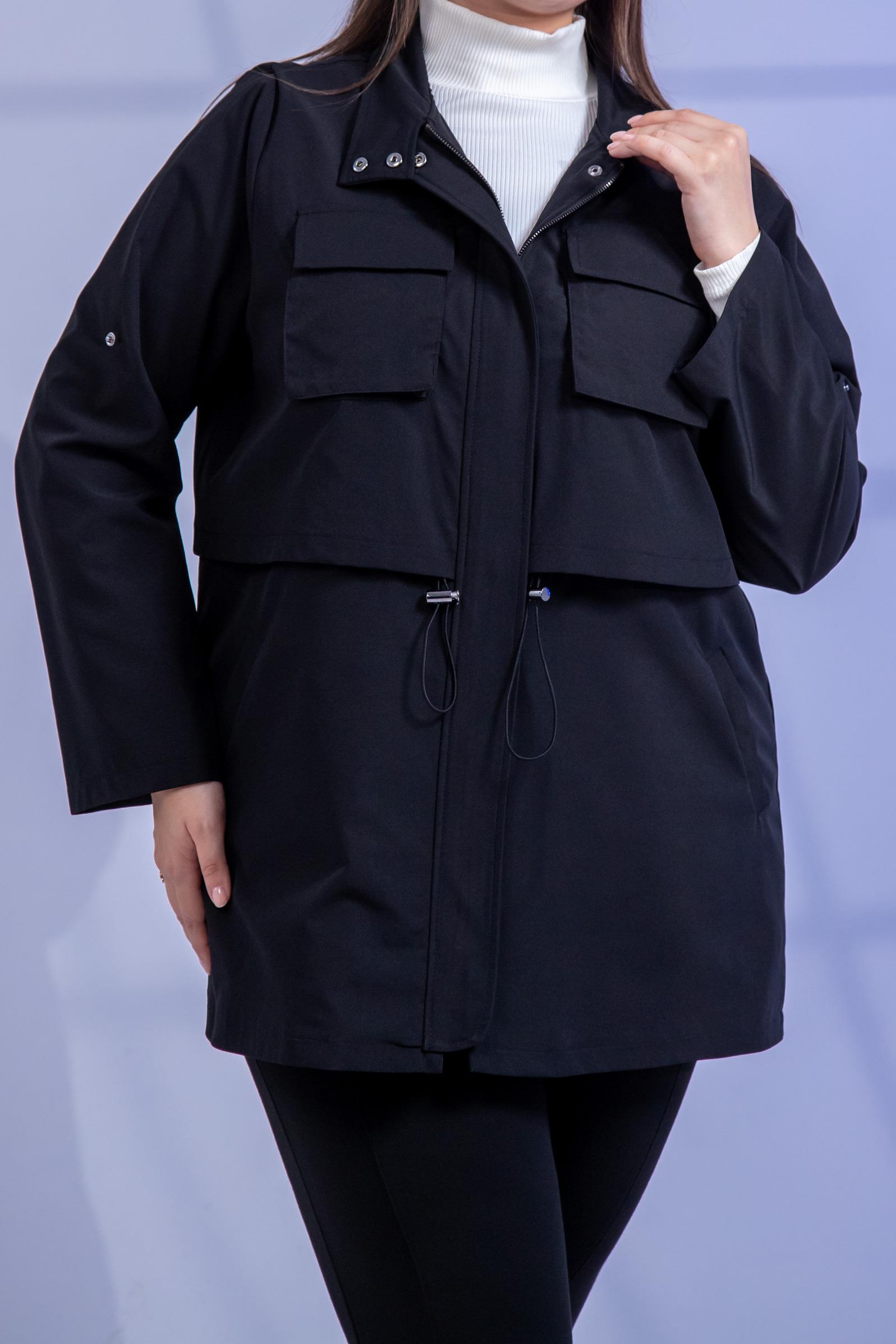 Büyük Beden 3330640 Cep Detaylı Trençkot Ceket  Siyah