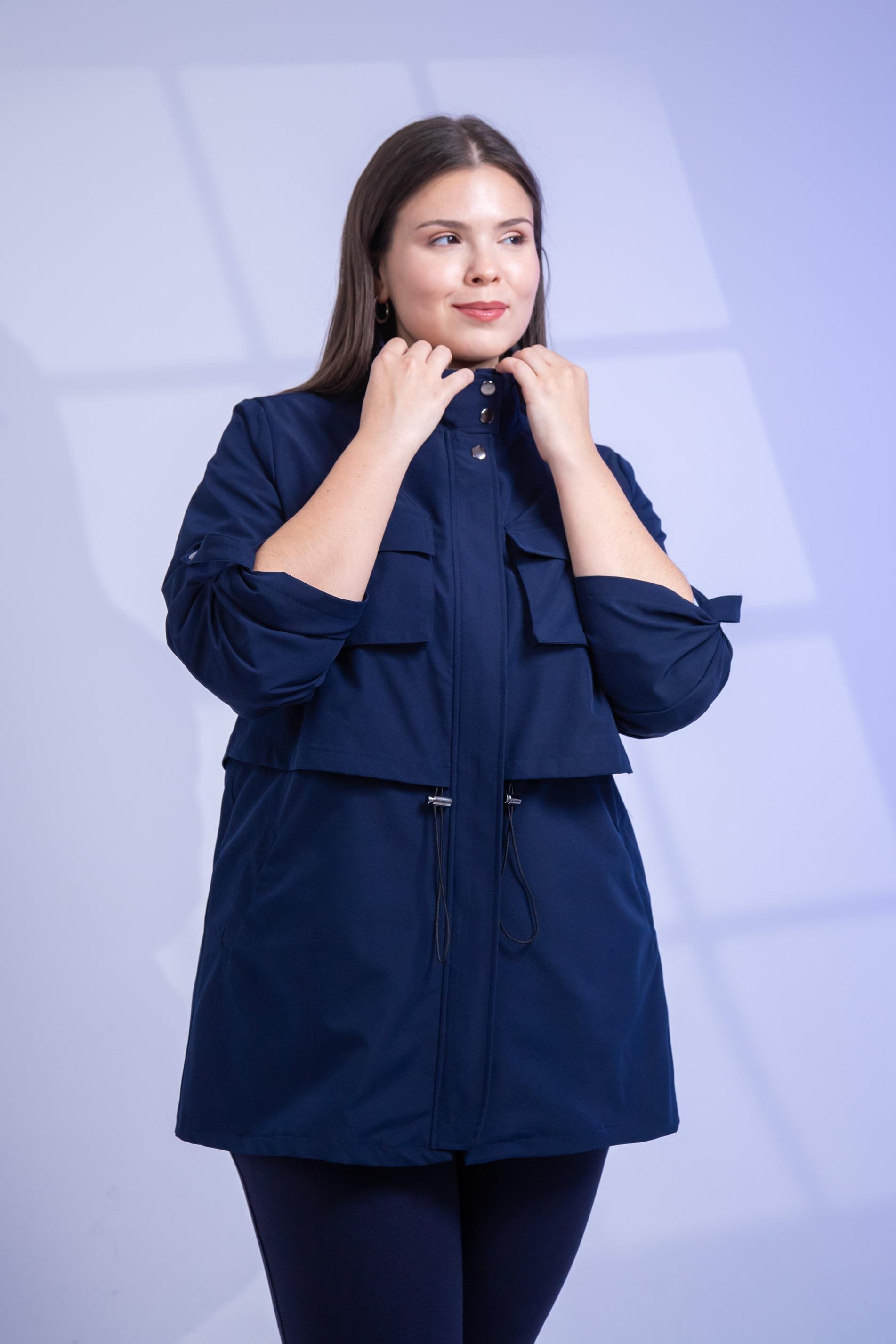 Büyük Beden 3330640 Cep Detaylı Trençkot Ceket  Lacivert