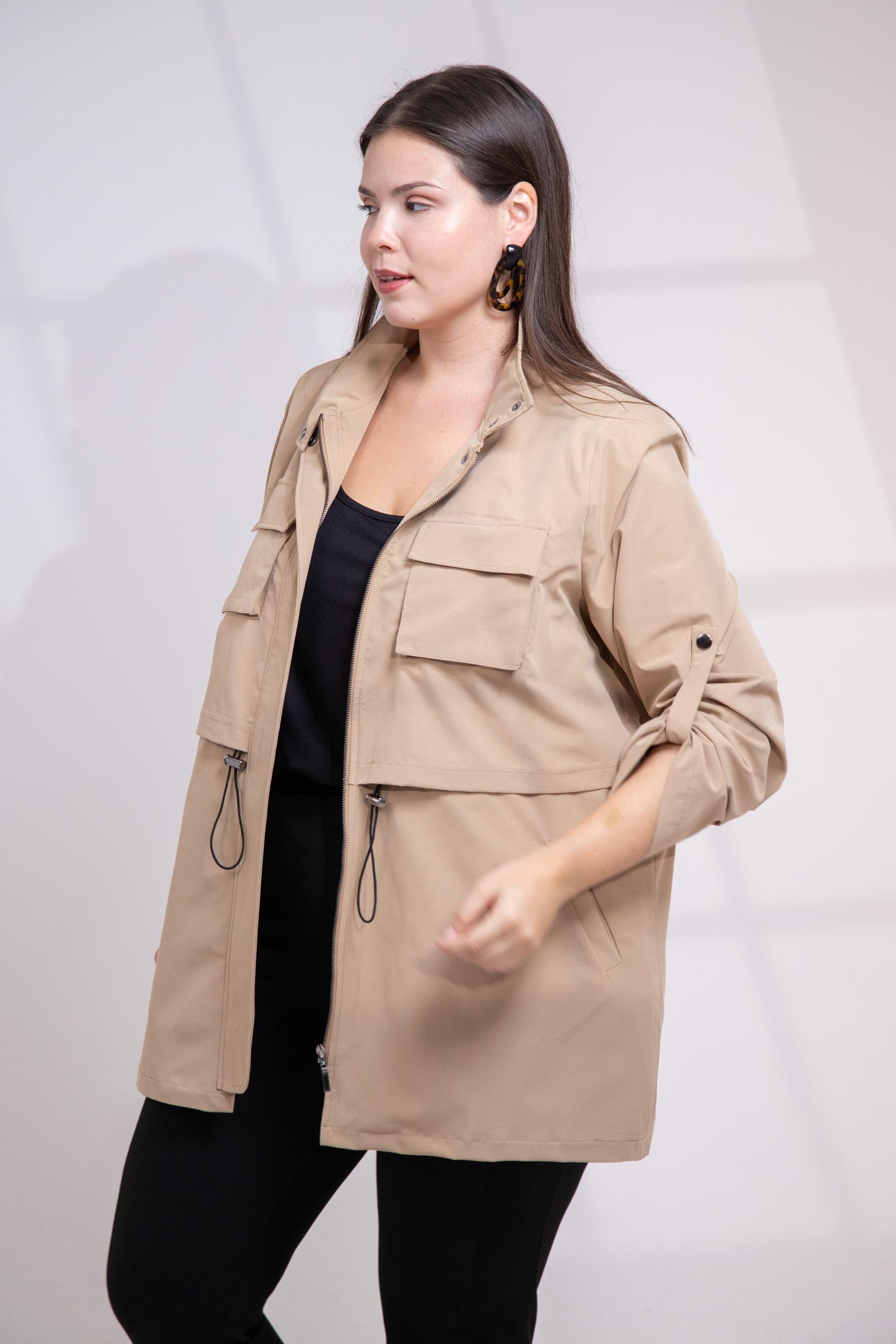 Büyük Beden 3330640 Cep Detaylı Trençkot Ceket  Camel