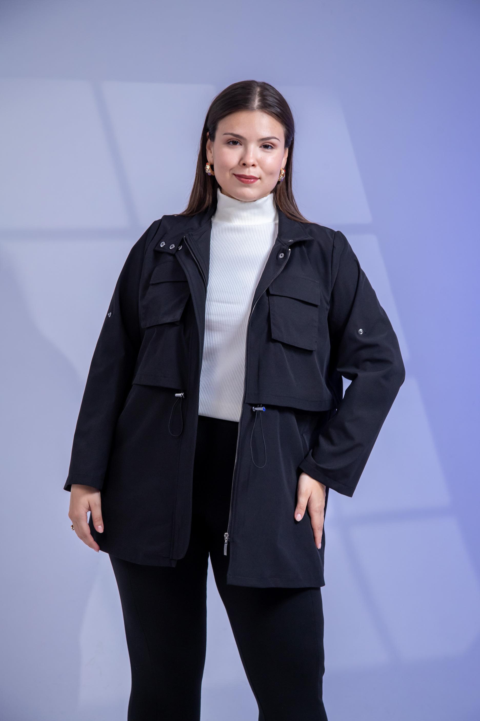 Büyük Beden 3330640 Cep Detaylı Trençkot Ceket  Siyah