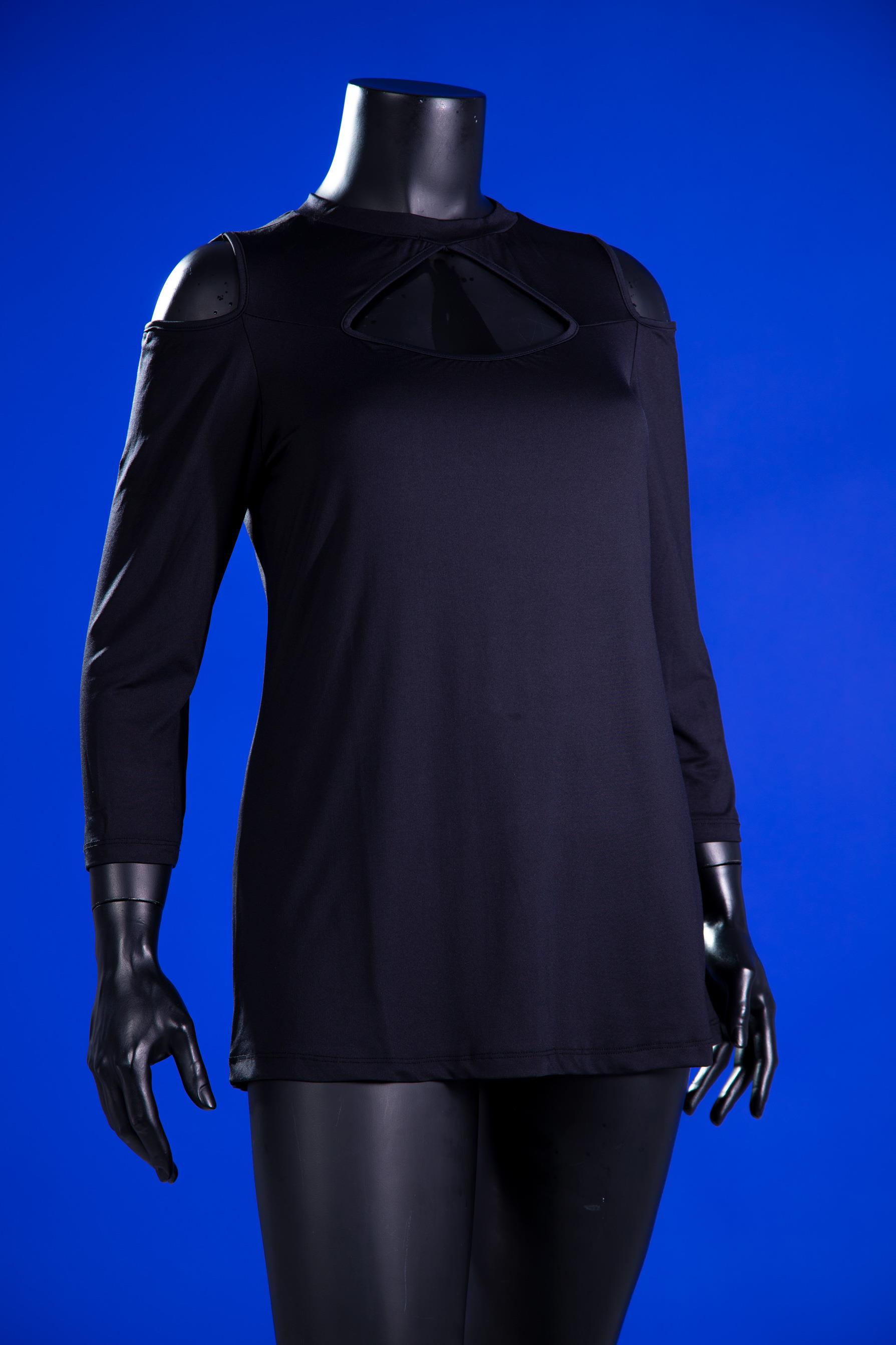 Büyük Beden 333066 Yakası-Omuzu Açık Bluz  Siyah