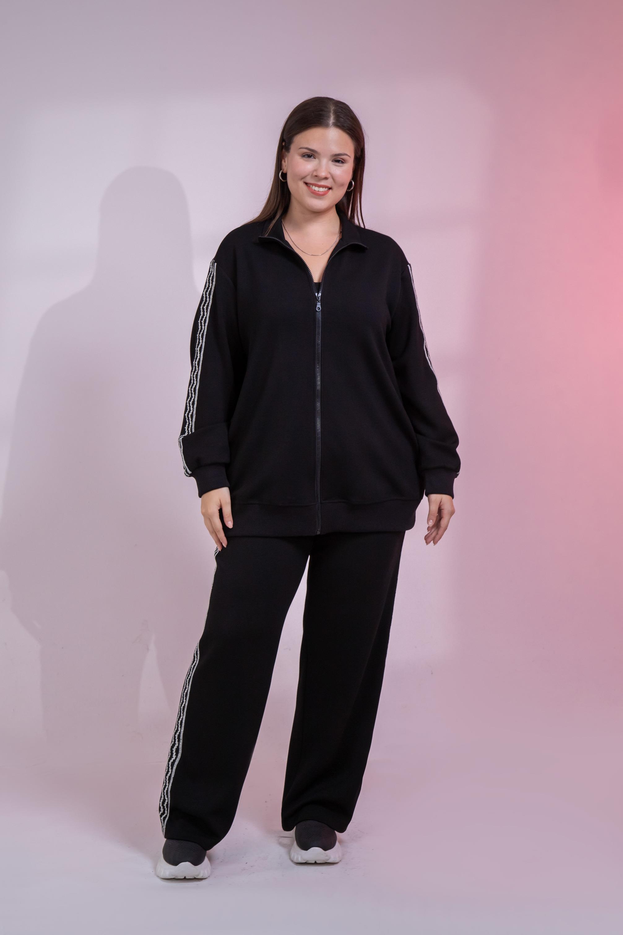 Büyük Beden 3330682 Şerit Detaylı Eşofman Takım Siyah