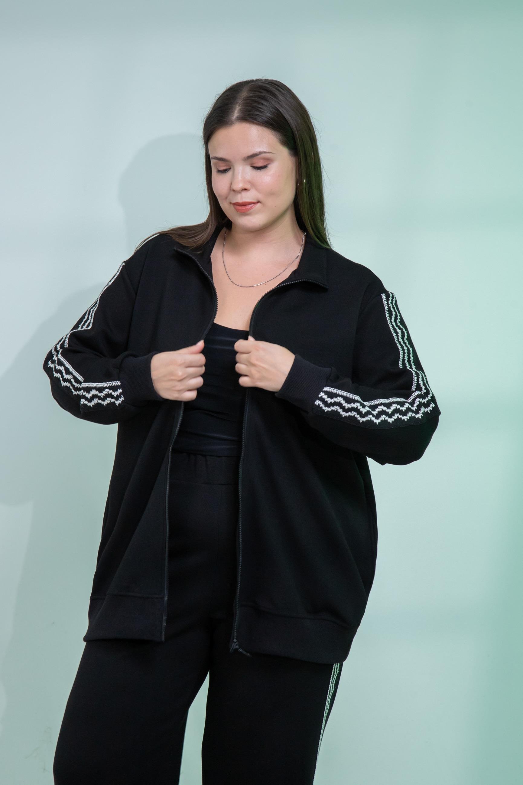 Büyük Beden 3330682 Şerit Detaylı Eşofman Takım Siyah