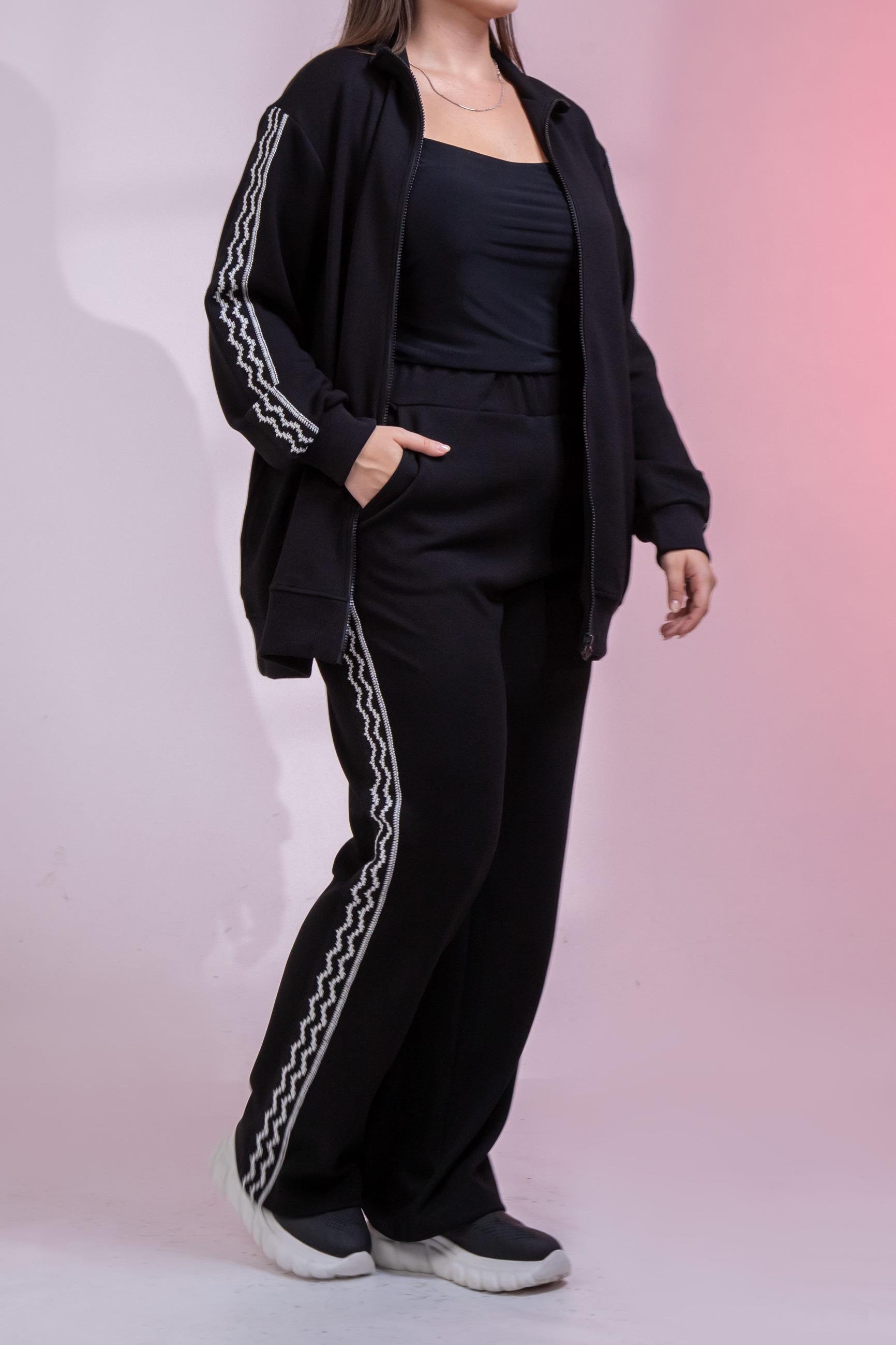 Büyük Beden 3330682 Şerit Detaylı Eşofman Takım Siyah