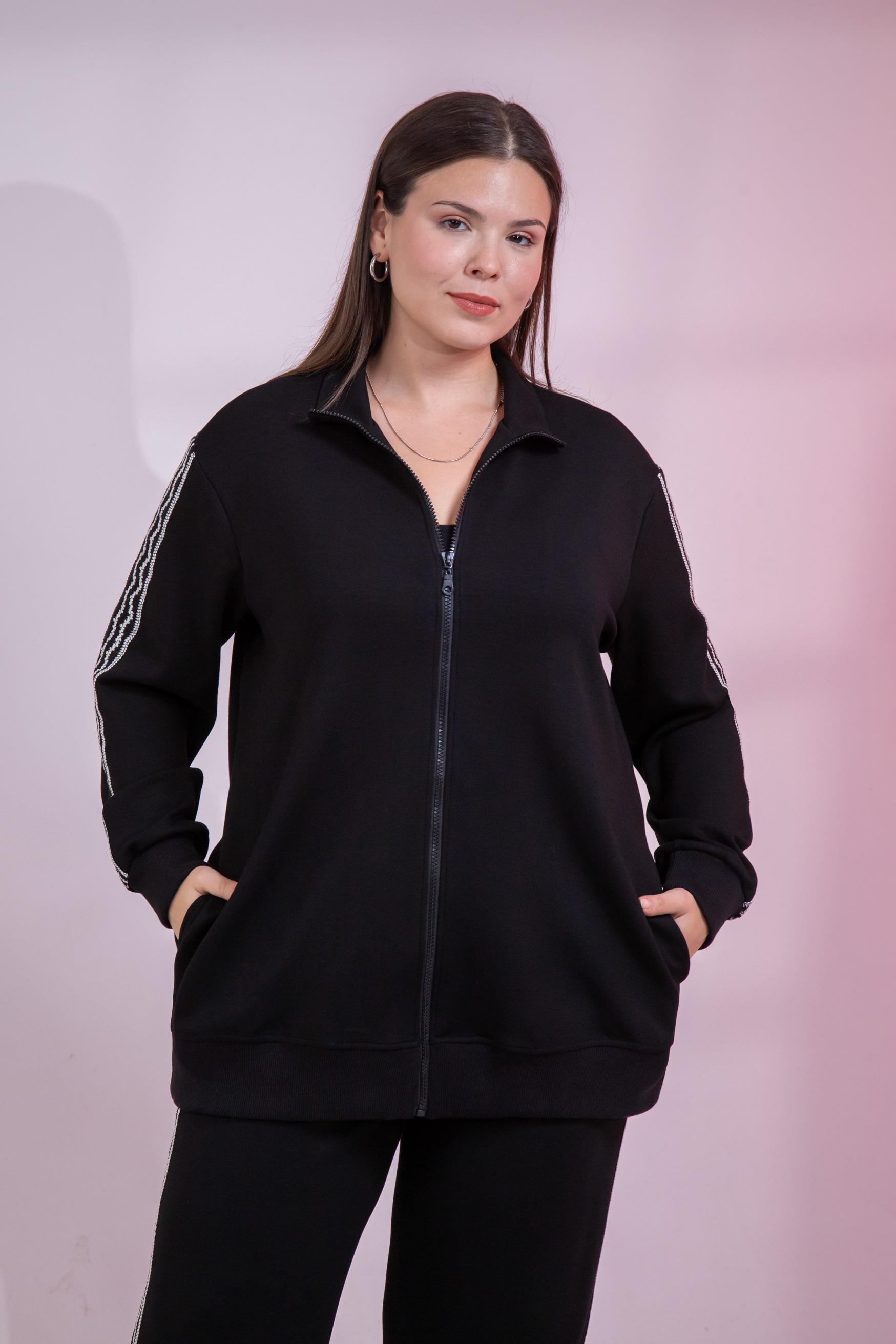 Büyük Beden 3330682 Şerit Detaylı Eşofman Takım Siyah