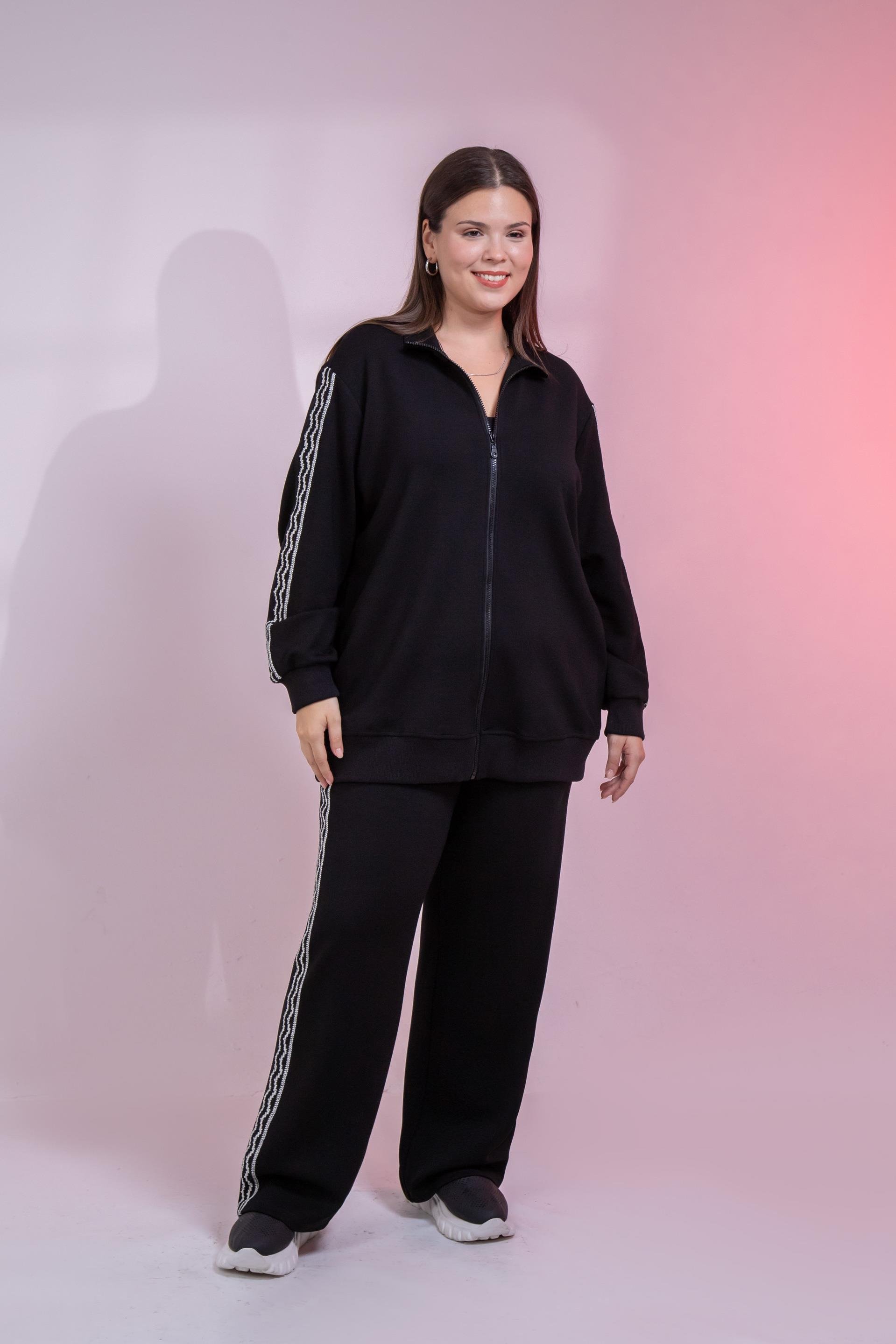 Büyük Beden 3330682 Şerit Detaylı Eşofman Takım Siyah