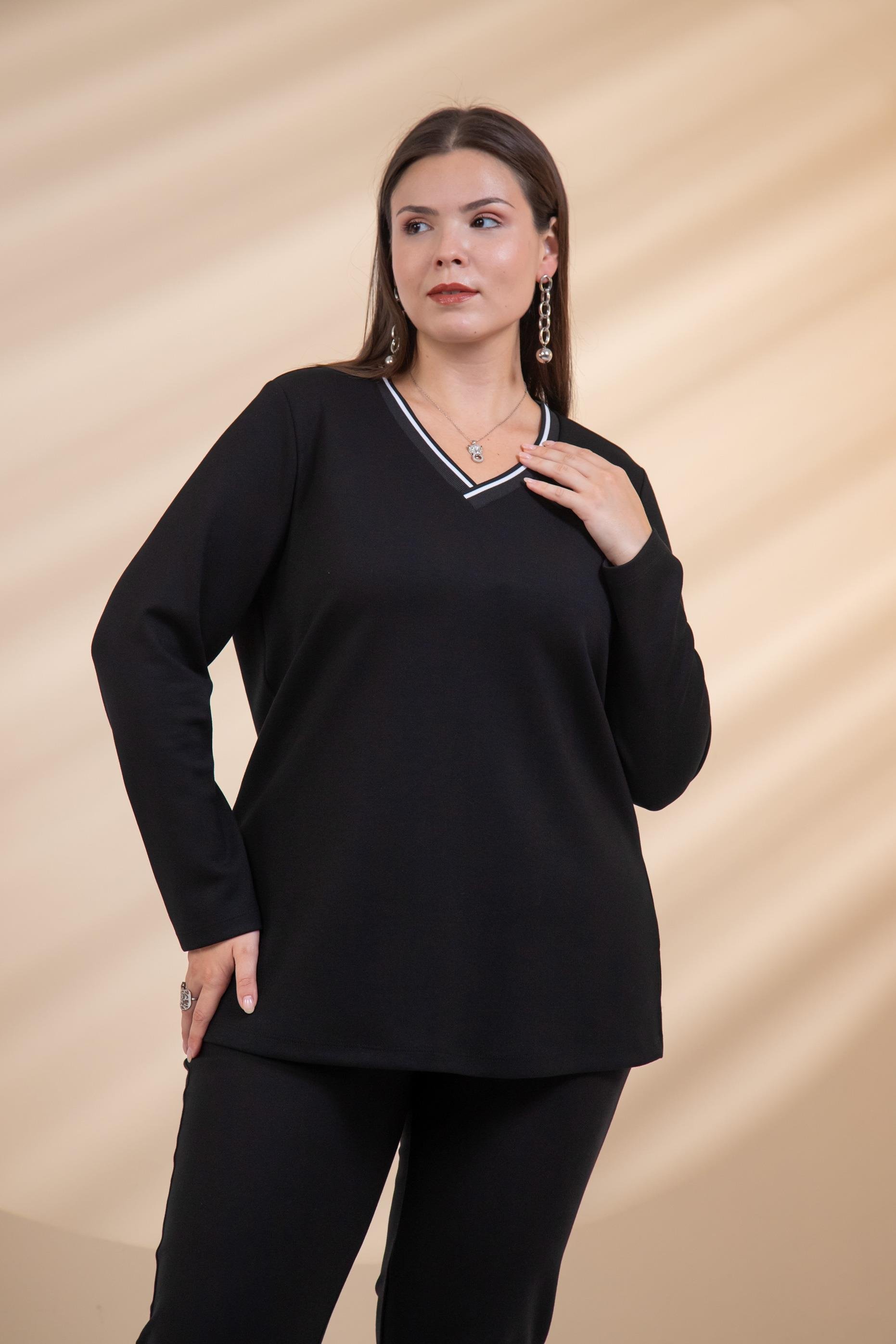 Büyük Beden 3330690 V Yaka Bluz Siyah