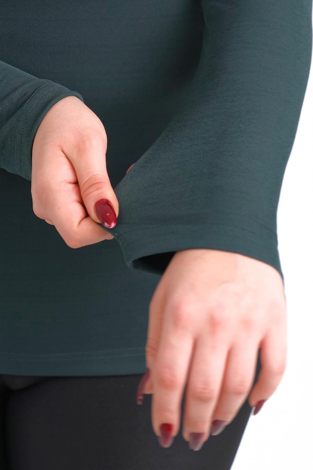 Büyük Beden 333073 Dik Yaka Omuzu Açık Bluz  Yeşil