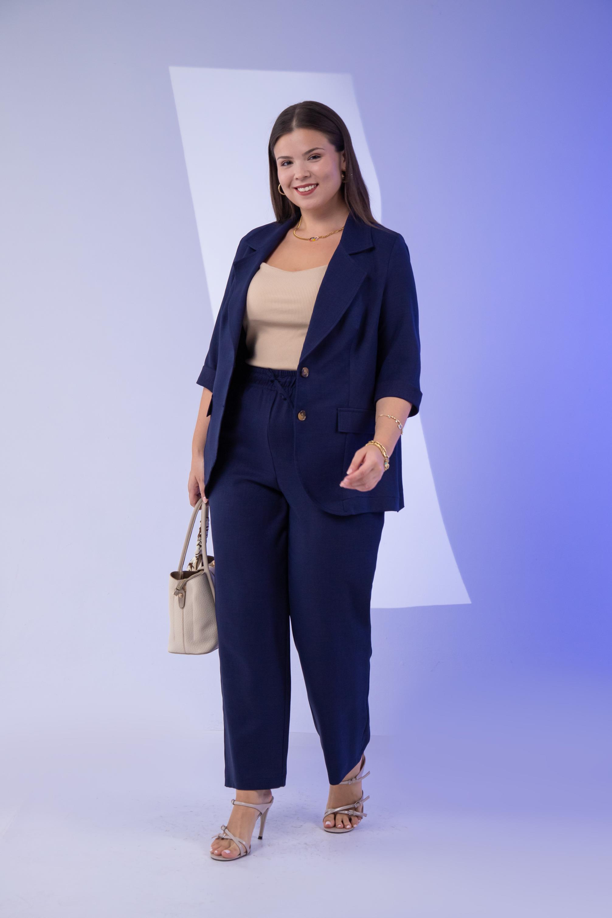 Büyük Beden 333094 Keten 2'li Takım Lacivert