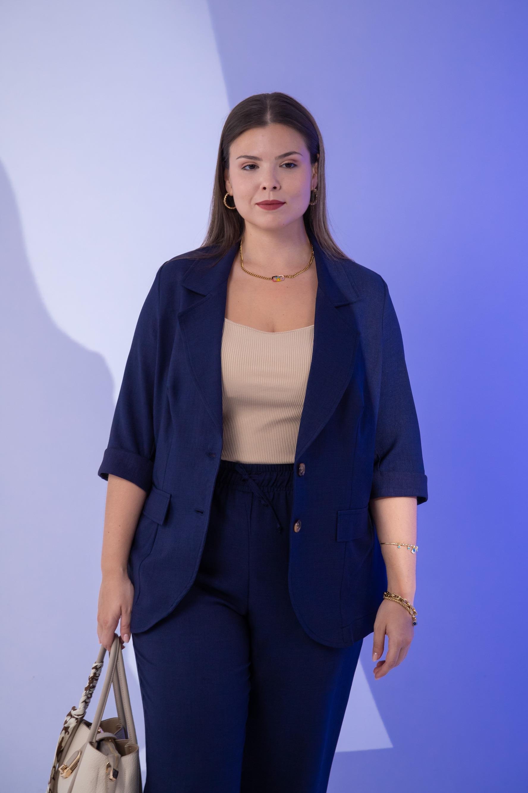 Büyük Beden 333094 Keten 2'li Takım Lacivert