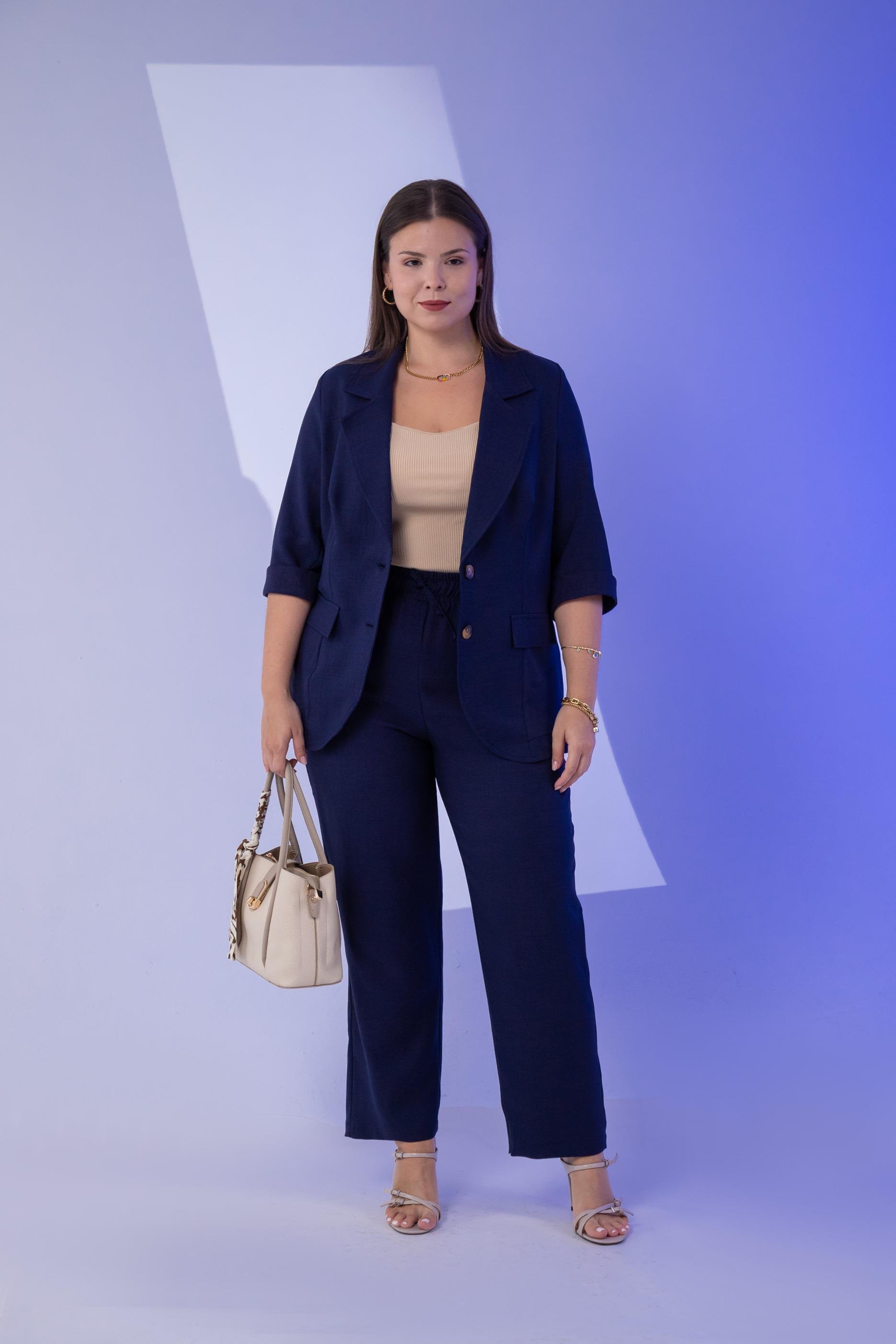 Büyük Beden 333094 Keten 2'li Takım Lacivert