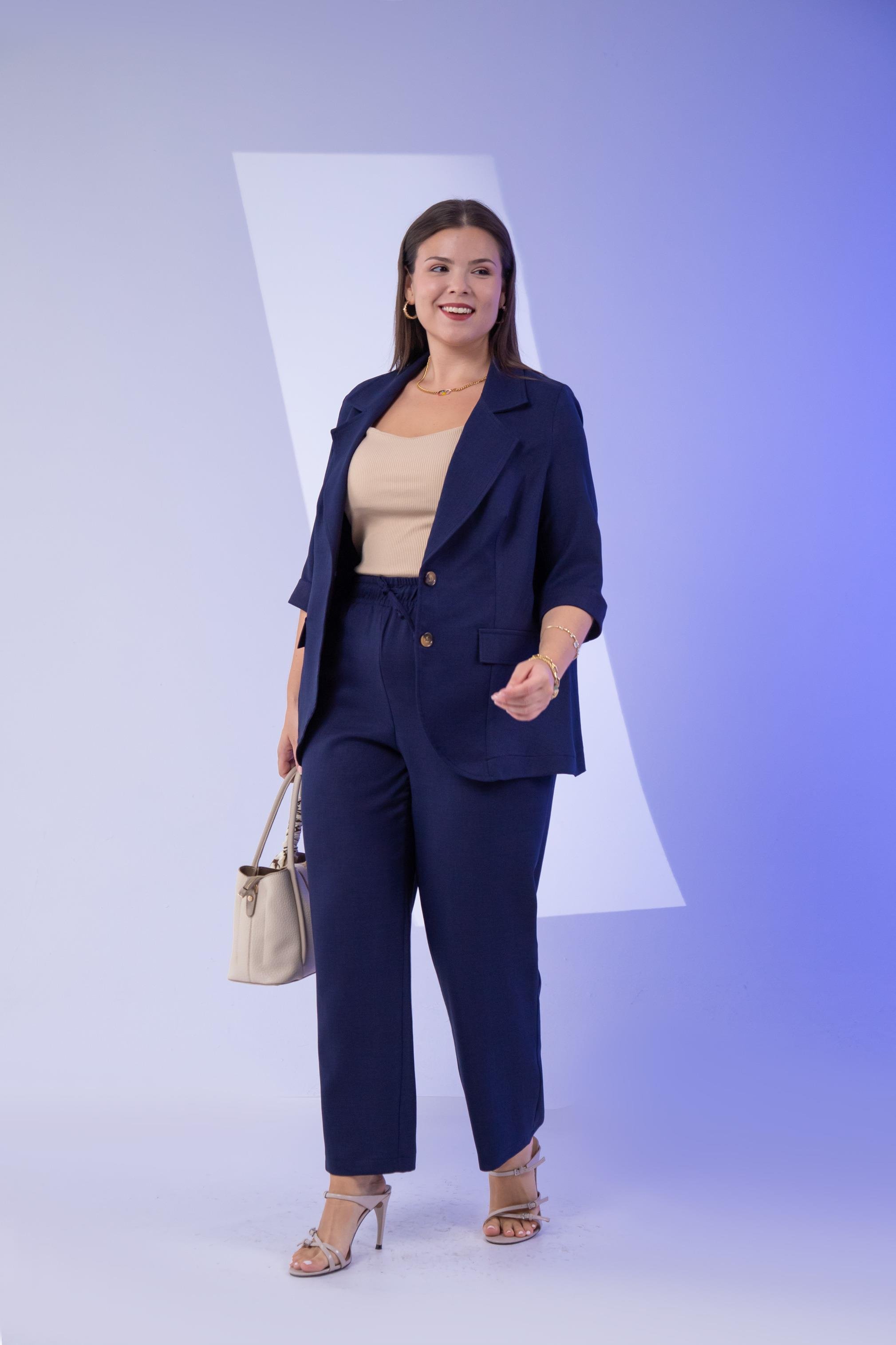 Büyük Beden 333094 Keten 2'li Takım Lacivert