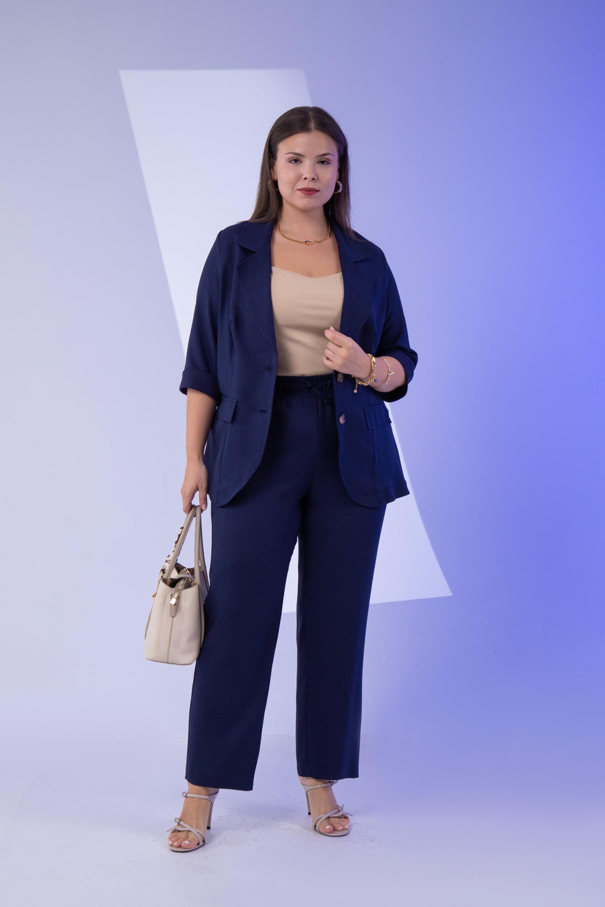 Büyük Beden 333094 Keten 2'li Takım Lacivert