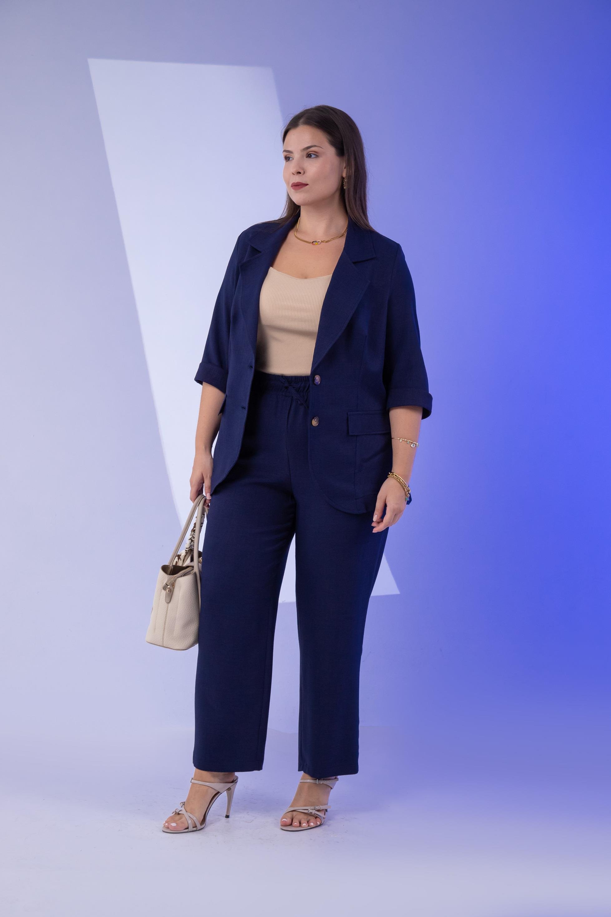 Büyük Beden 333094 Keten 2'li Takım Lacivert