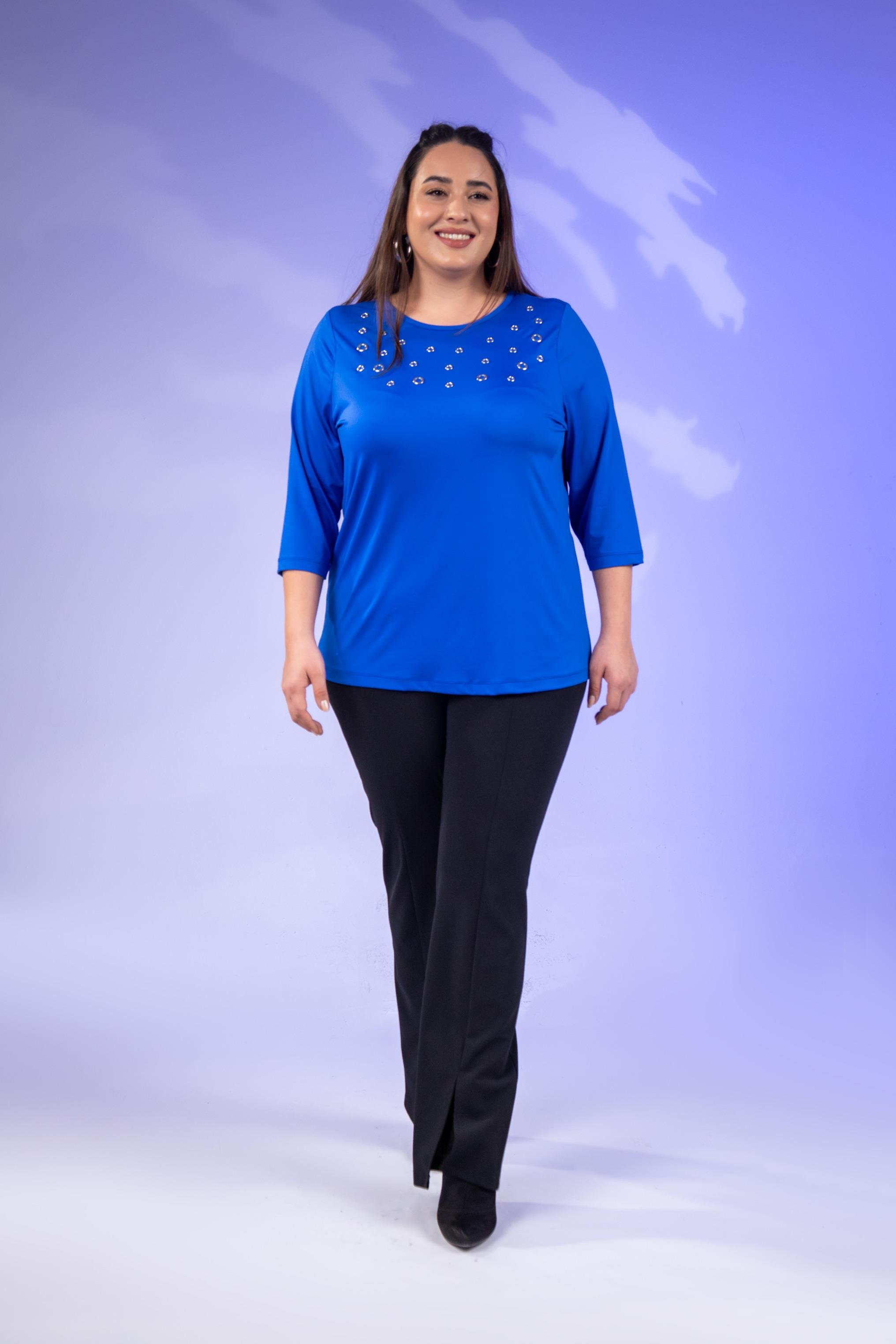 Büyük Beden 333148 Kuş Gözlü Bluz  Mavi