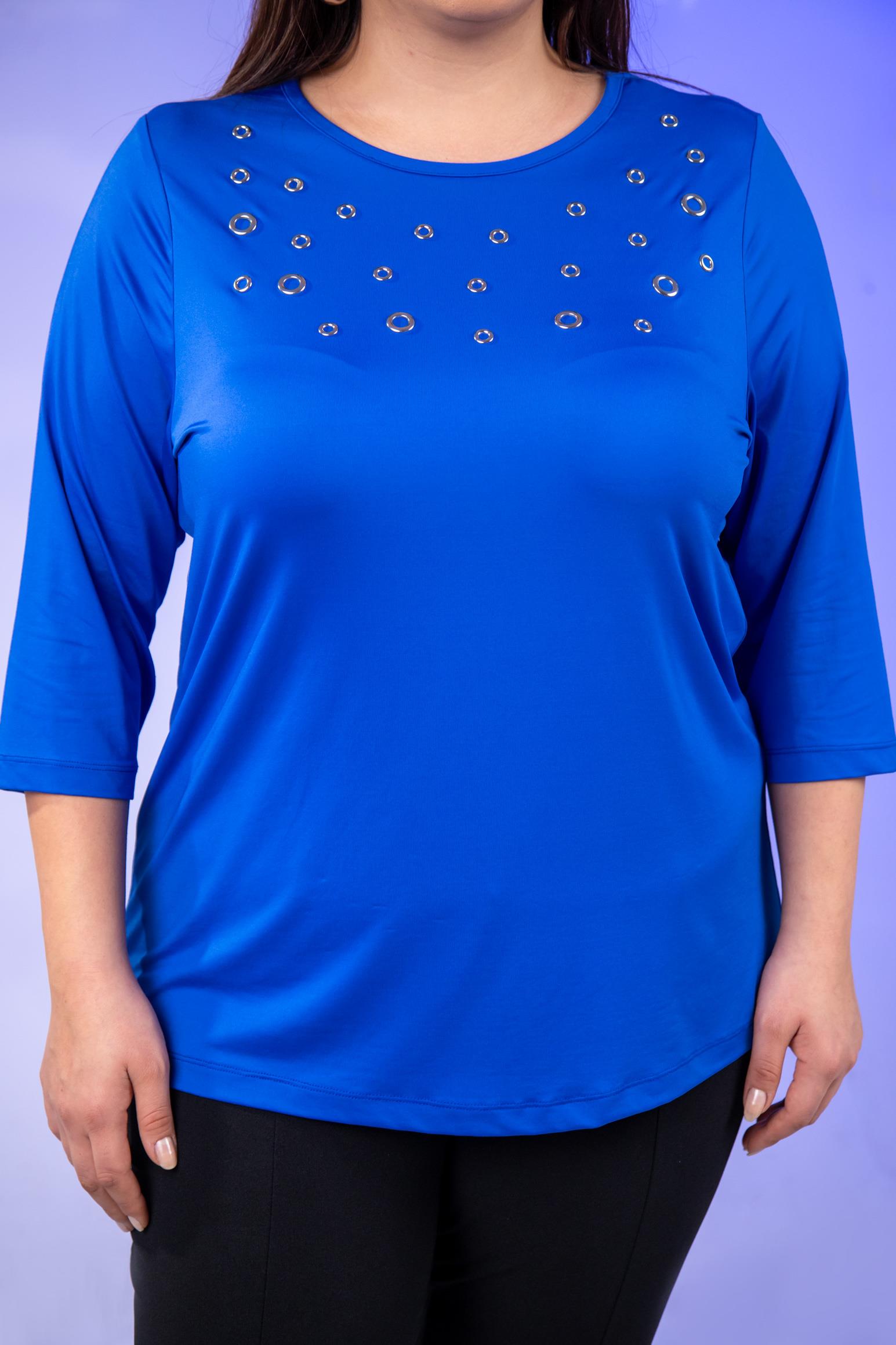 Büyük Beden 333148 Kuş Gözlü Bluz  Mavi