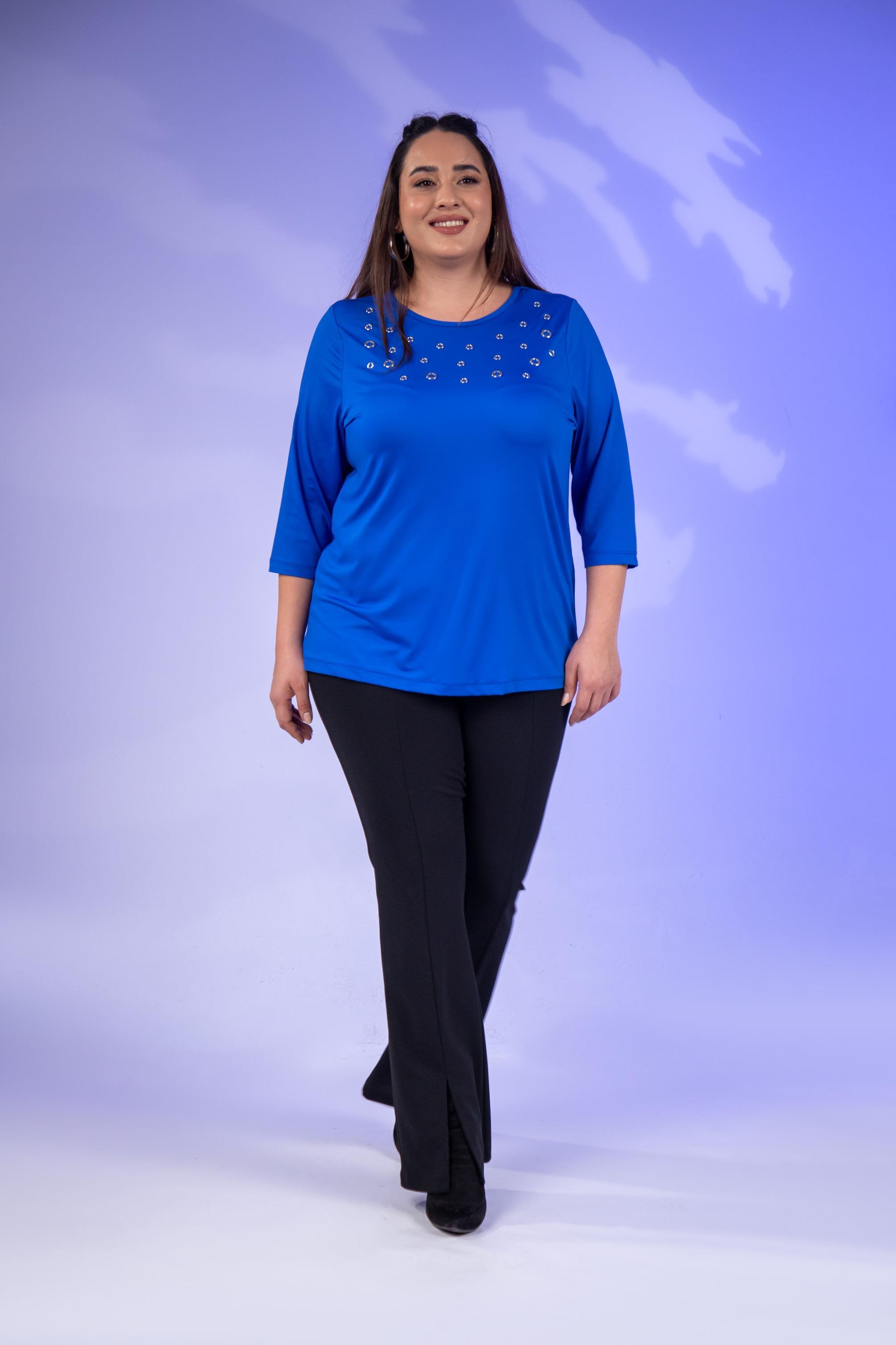 Büyük Beden 333148 Kuş Gözlü Bluz  Mavi