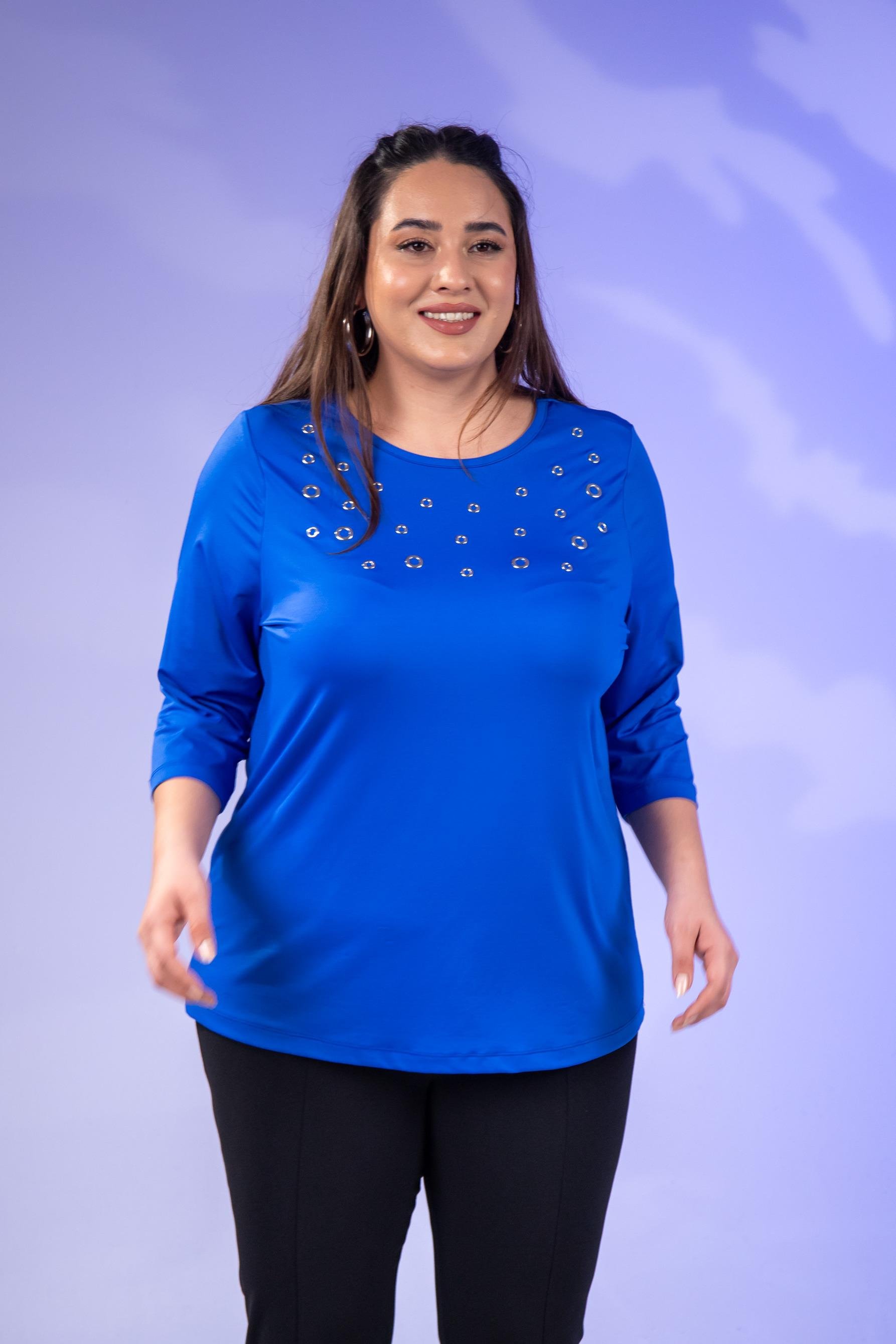 Büyük Beden 333148 Kuş Gözlü Bluz  Mavi