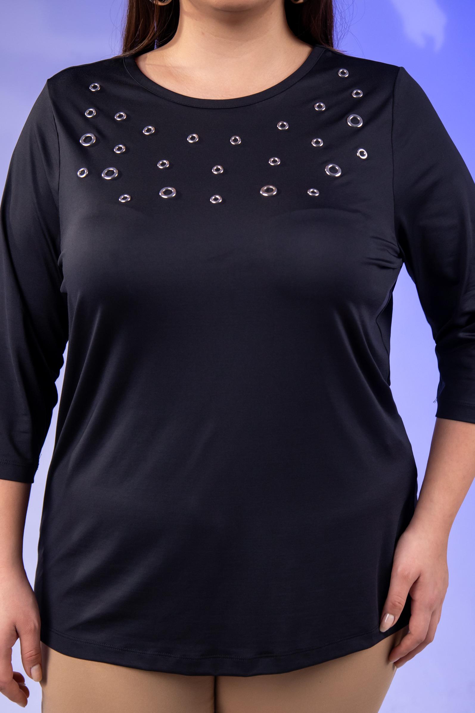 Büyük Beden 333148 Kuş Gözlü Bluz  Siyah