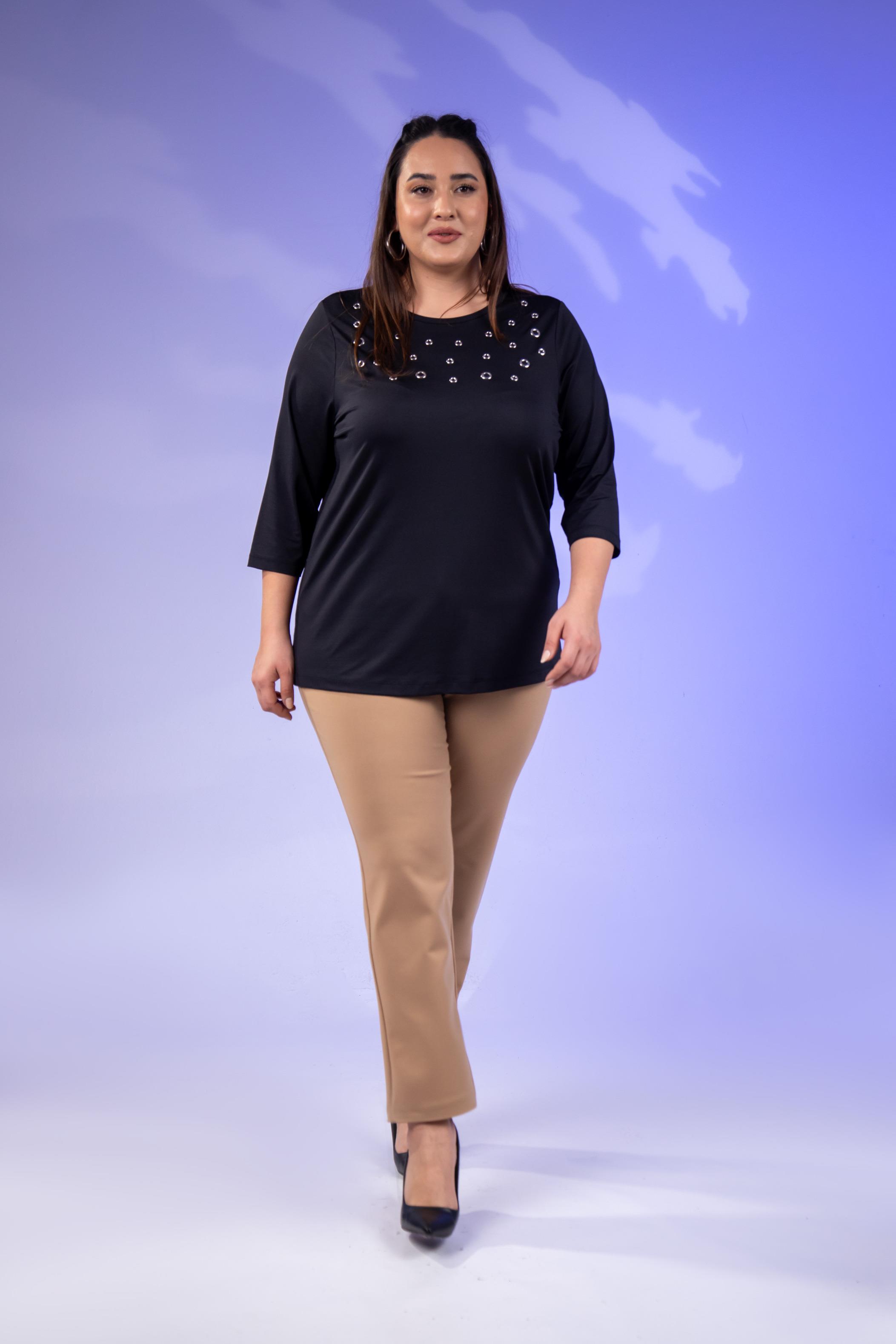 Büyük Beden 333148 Kuş Gözlü Bluz  Siyah
