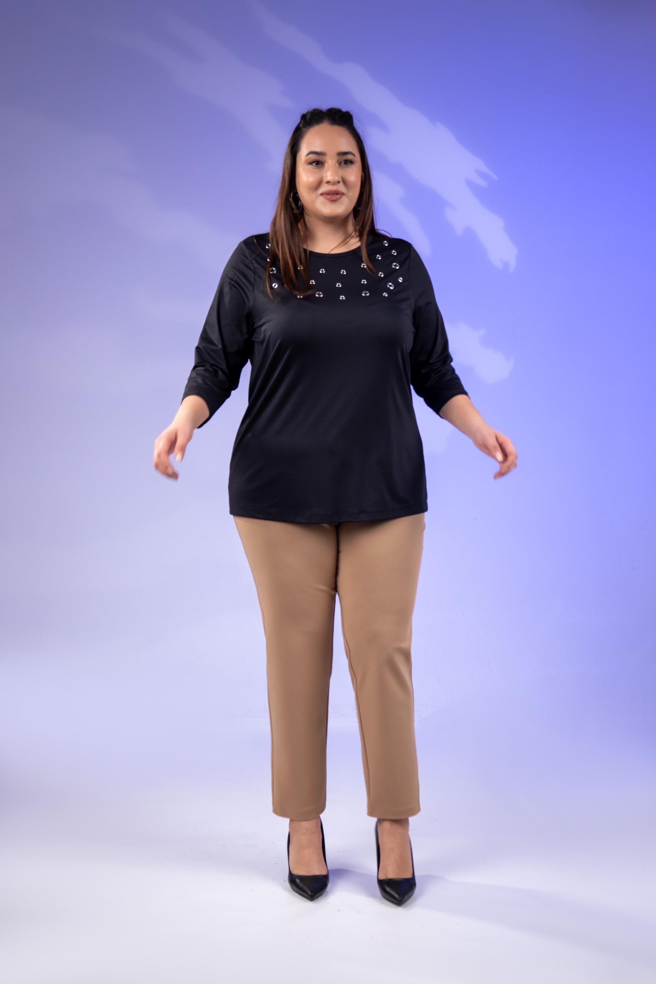 Büyük Beden 333148 Kuş Gözlü Bluz  Siyah