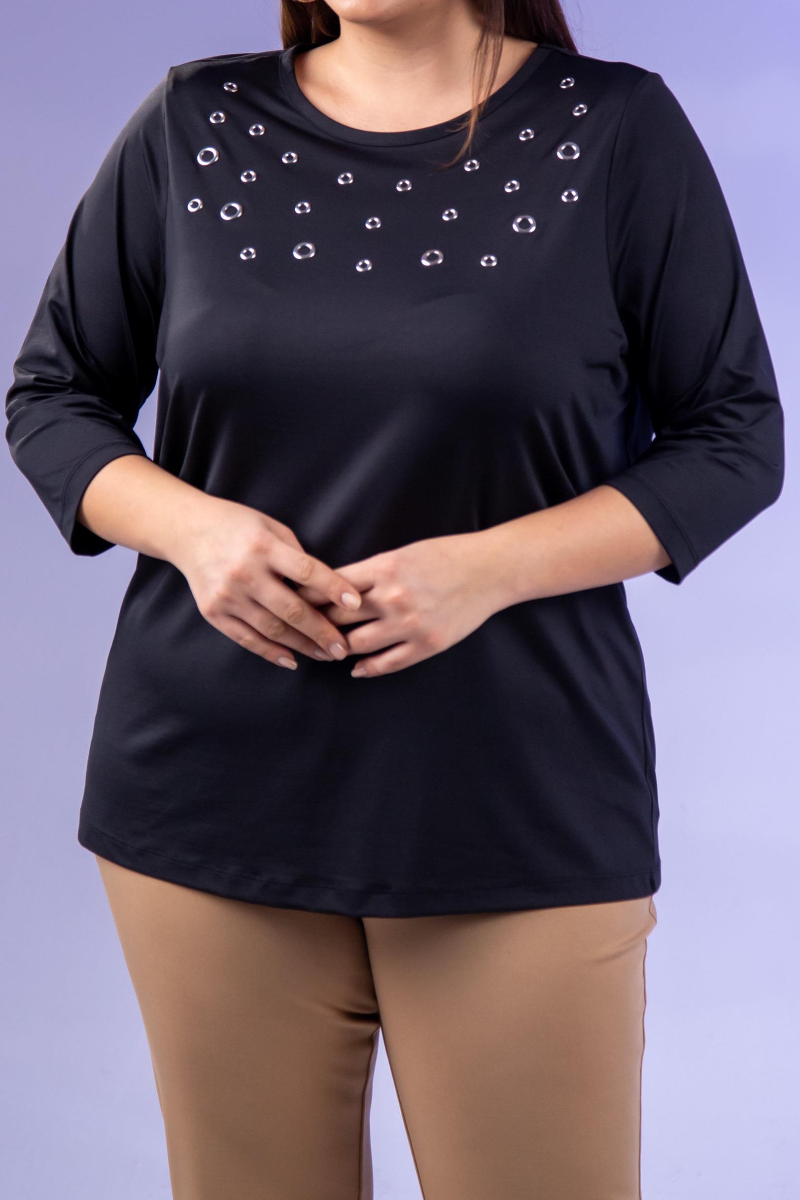 Büyük Beden 333148 Kuş Gözlü Bluz  Siyah