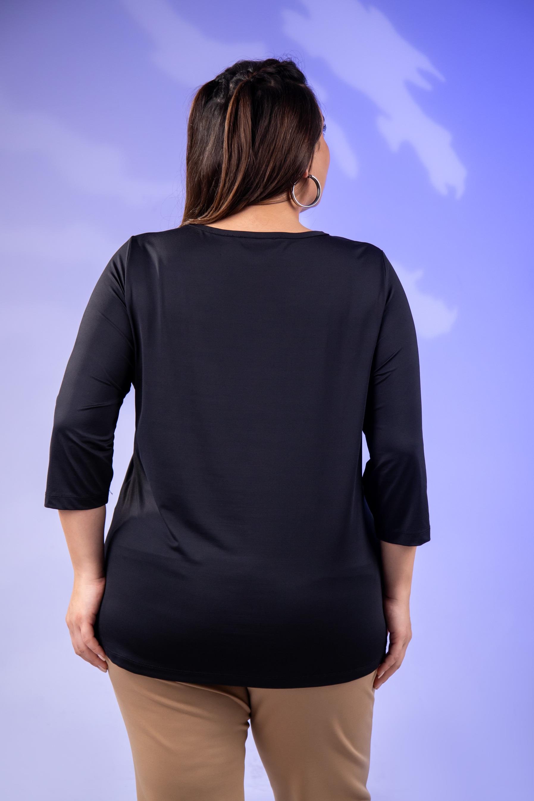 Büyük Beden 333148 Kuş Gözlü Bluz  Siyah