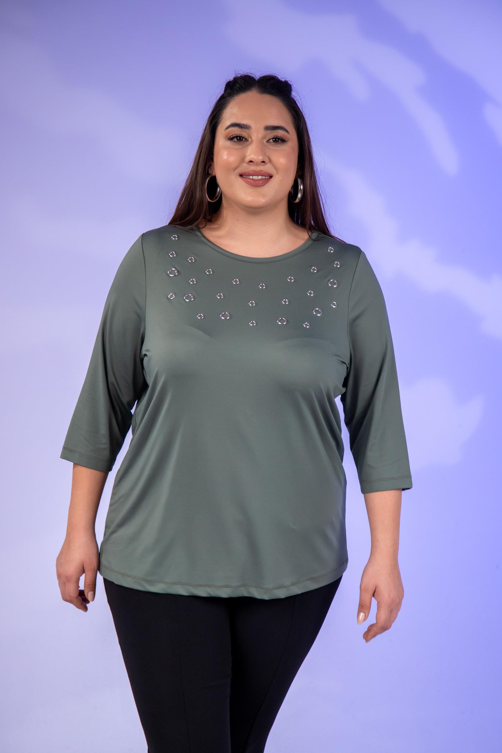 Büyük Beden 333148 Kuş Gözlü Bluz  Yeşil