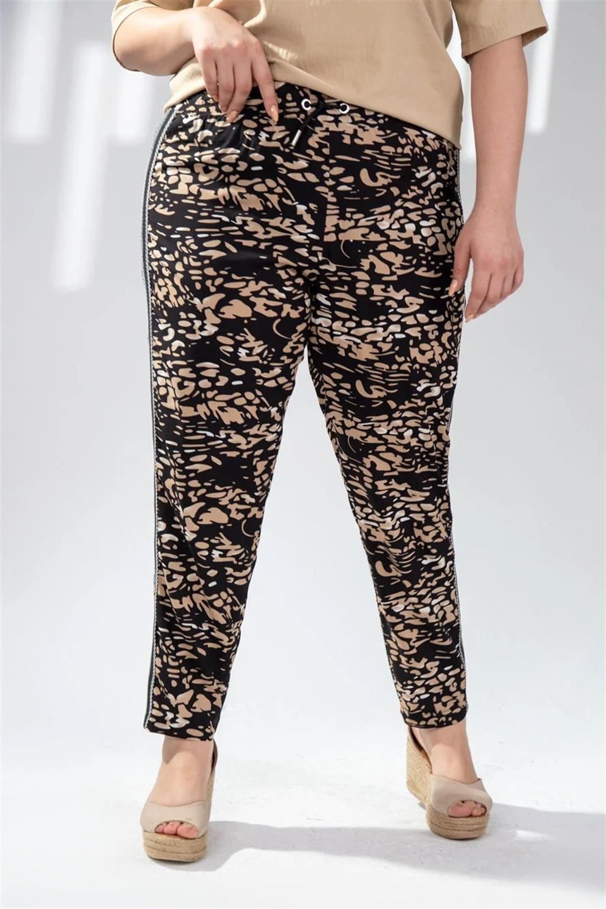 Büyük Beden 333165 Leopar Desenli Pantolon  Siyah