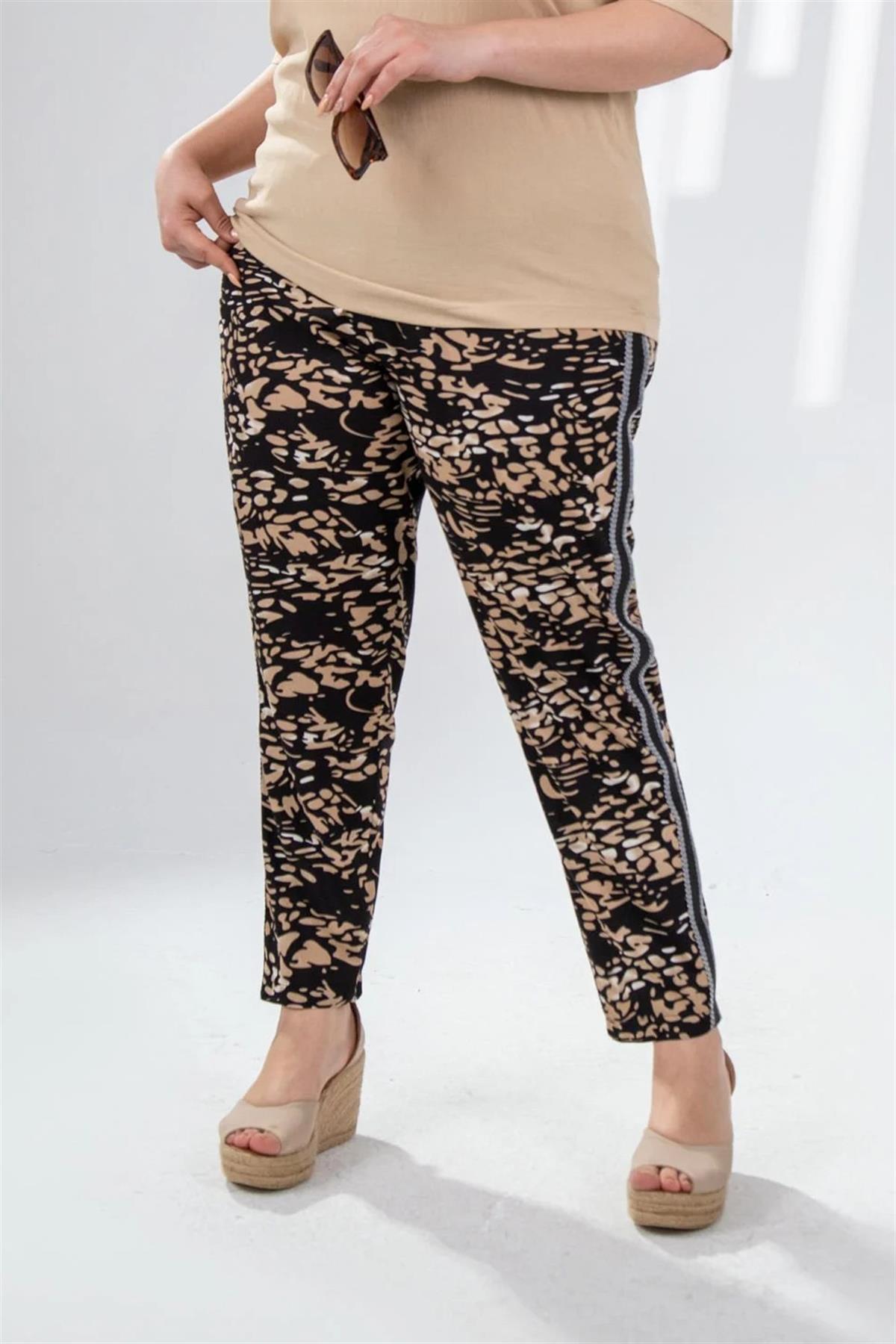 Büyük Beden 333165 Leopar Desenli Pantolon  Siyah