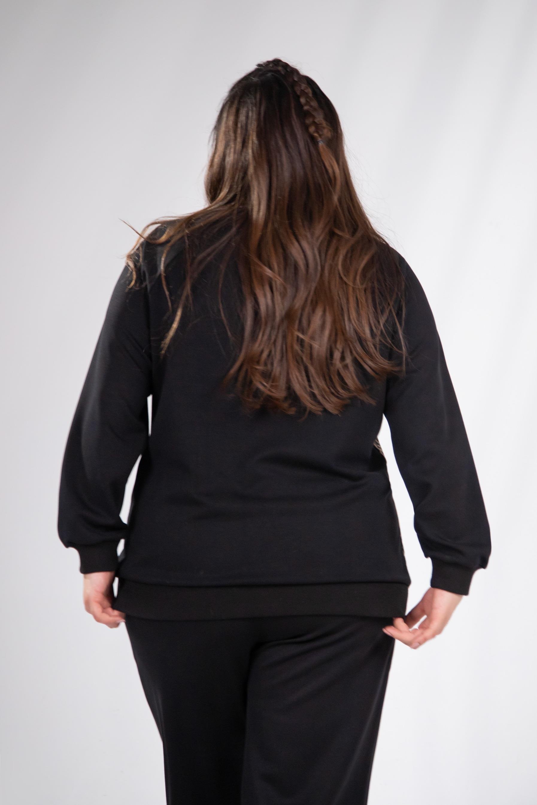 Büyük Beden 333174 Fermuarlı Leoparlı Sweat Bej