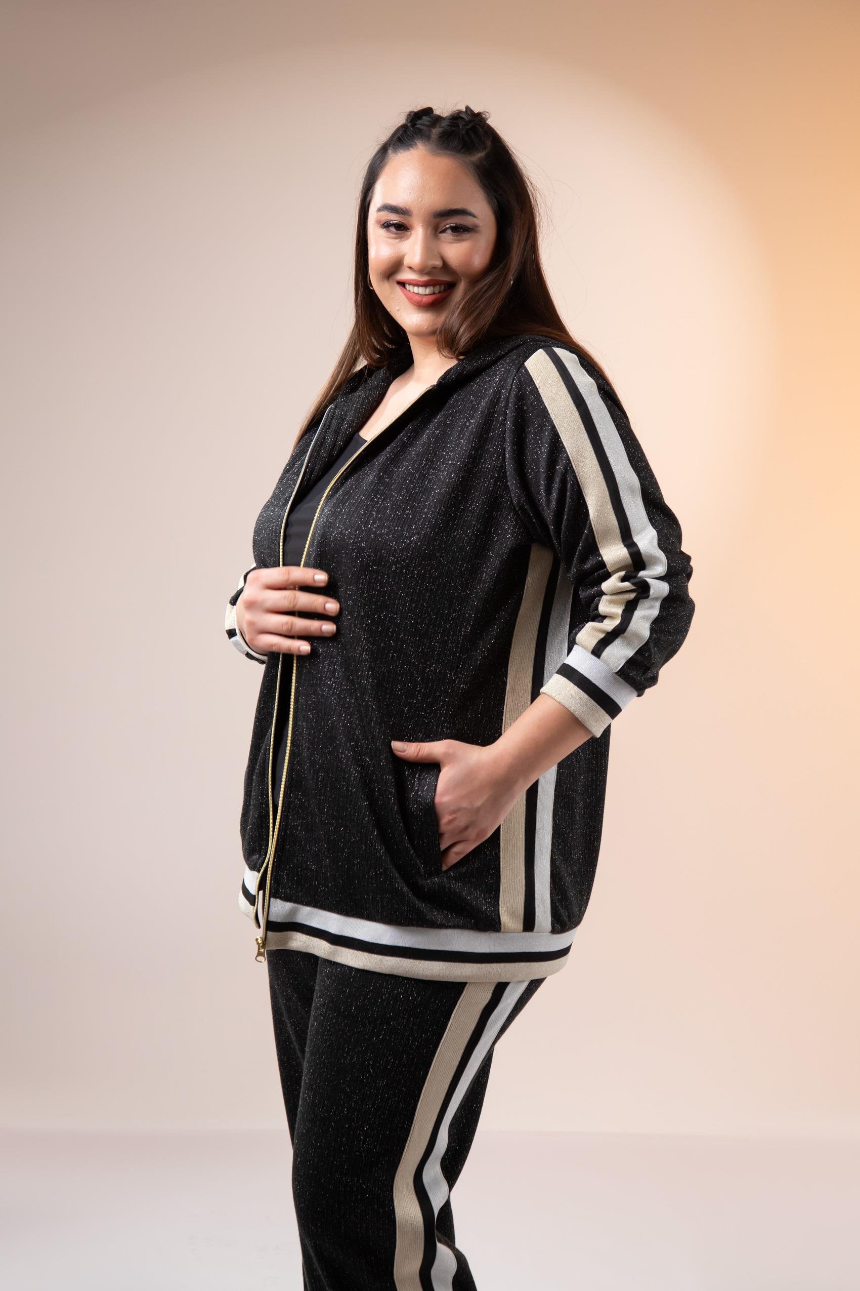 Büyük Beden 333183 Simli İkili Takım  Siyah