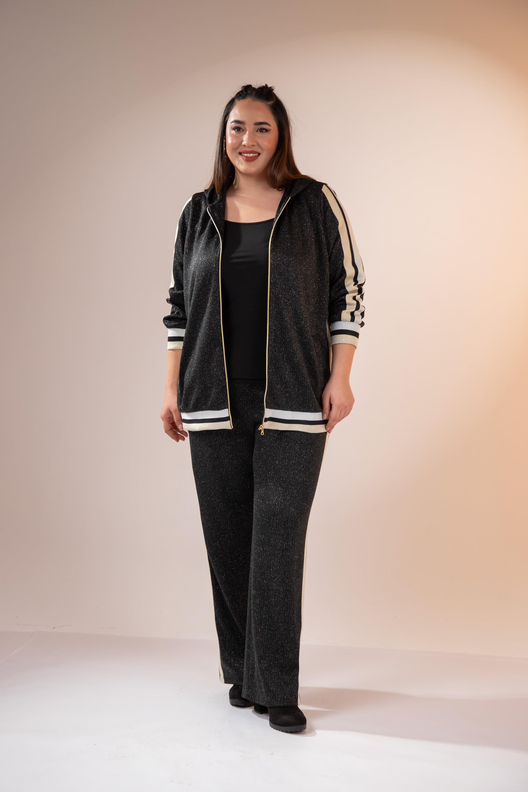 Büyük Beden 333183 Simli İkili Takım  Siyah