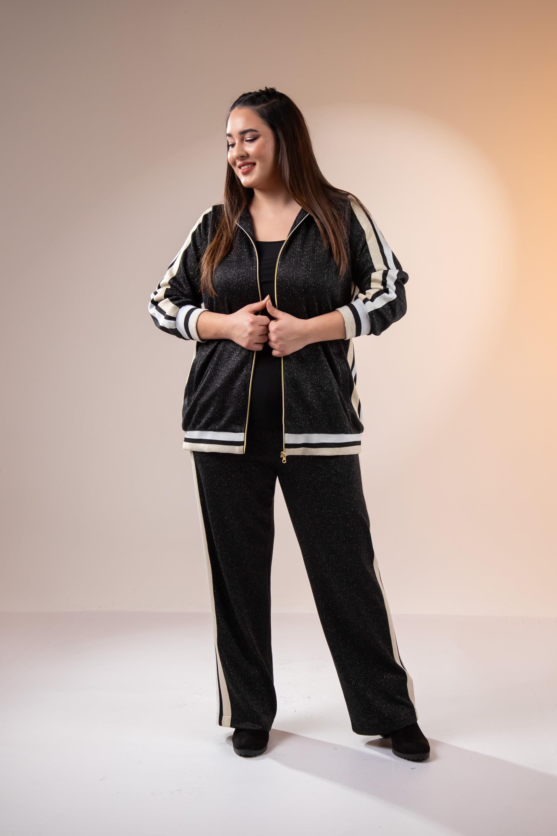 Büyük Beden 333183 Simli İkili Takım  Siyah