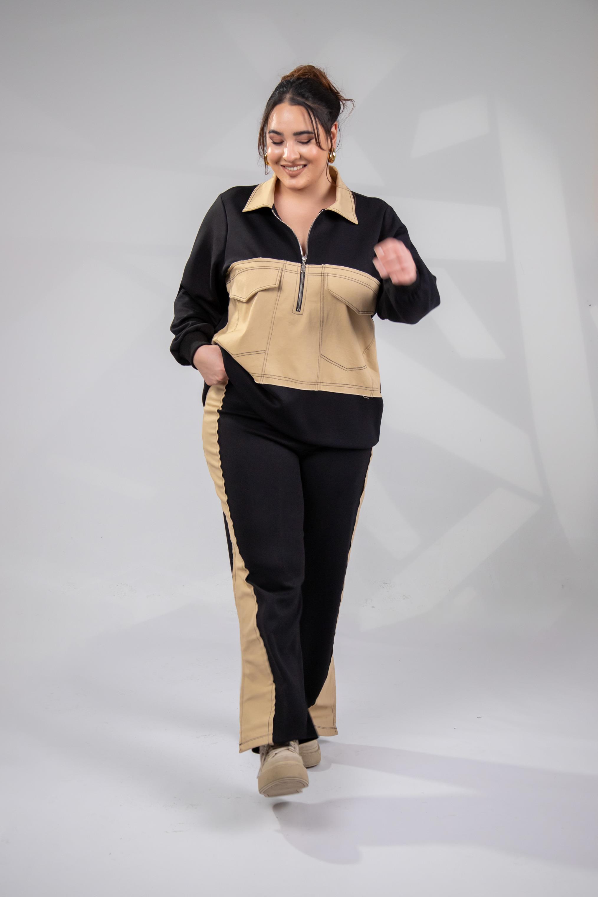 Büyük Beden 333187 Cep Detaylı 2'li Takım  Siyah