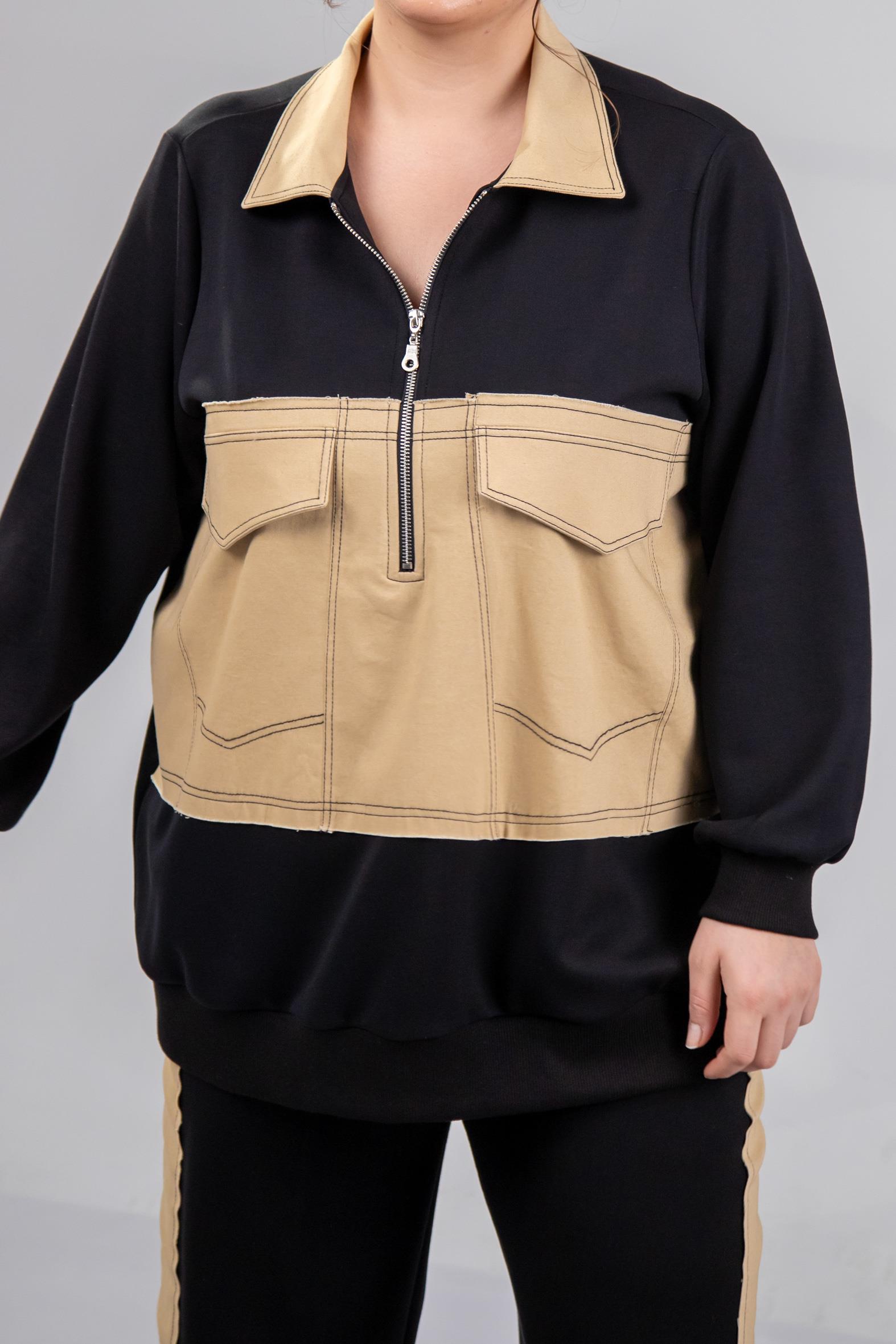 Büyük Beden 333187 Cep Detaylı 2'li Takım  Siyah