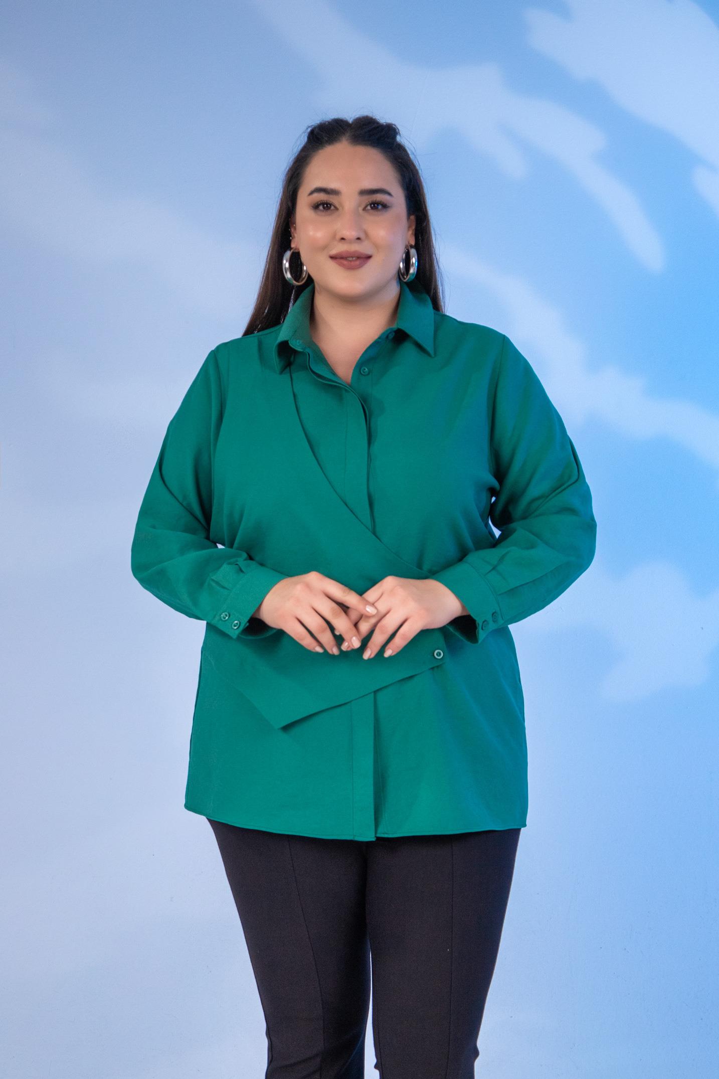 Büyük Beden 333198 Yelek Detaylı Gömlek  Yeşil