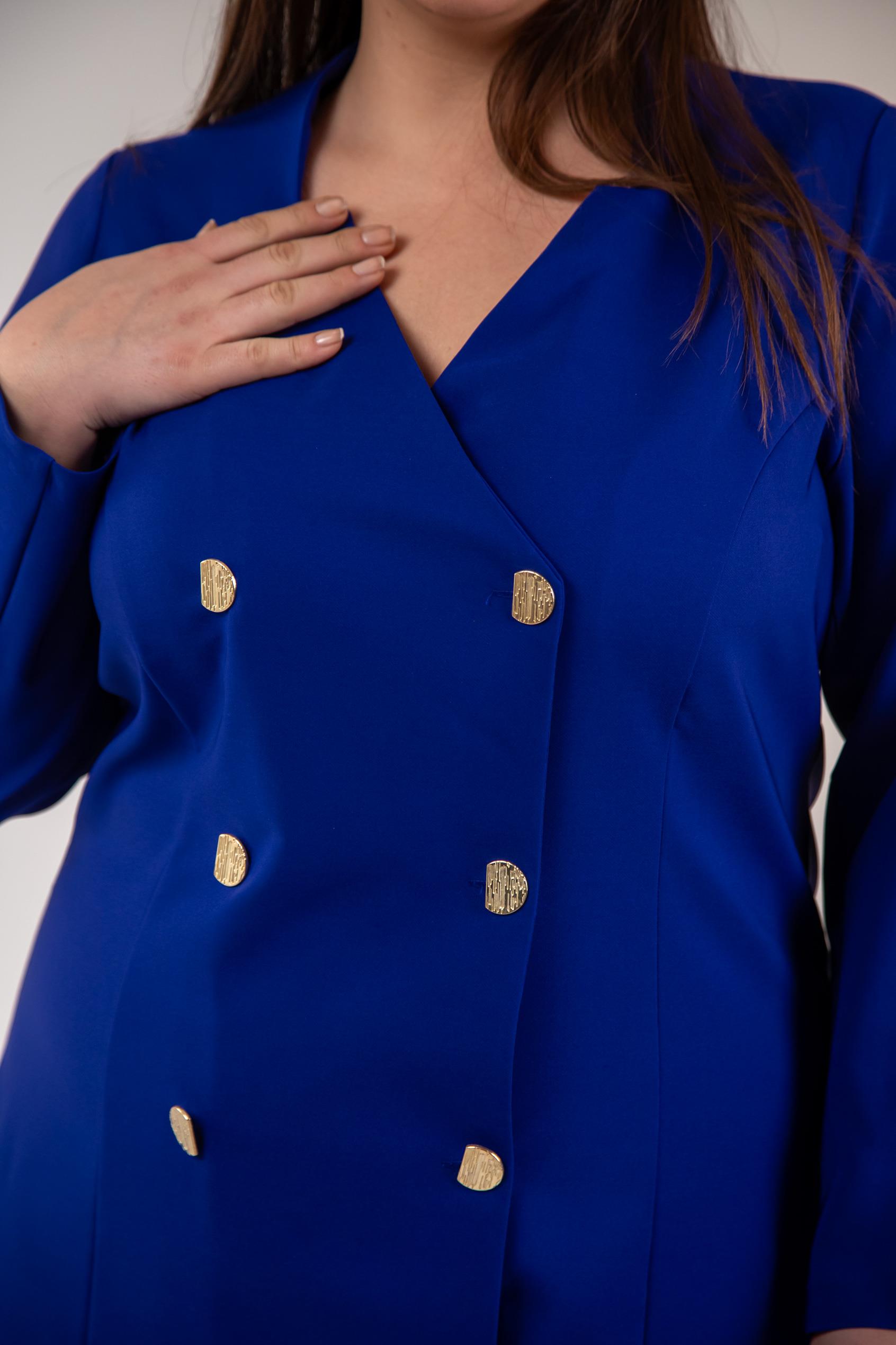 Büyük Beden 333218 YakA-Düğme Detaylı Elbise  Mavı